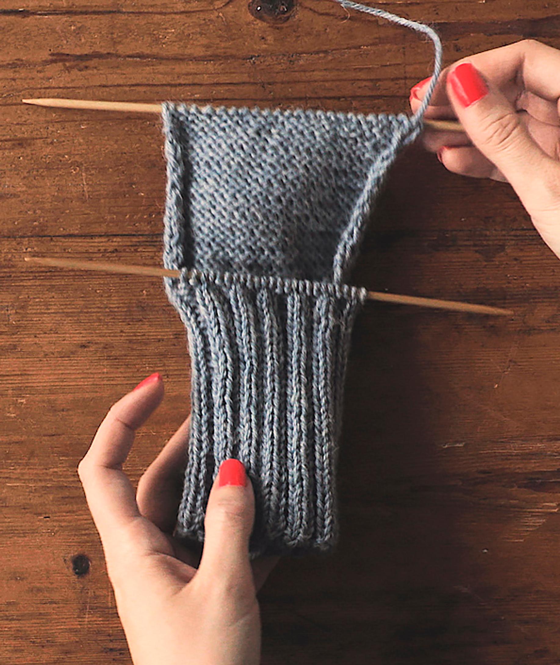 how to knit a sock heel: The leg and the wrong side of the finished heel flap