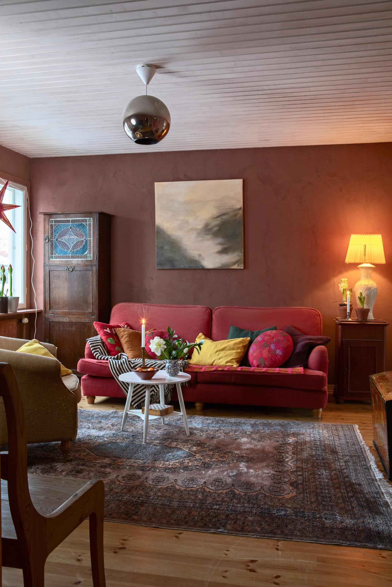 red sofa in the living room