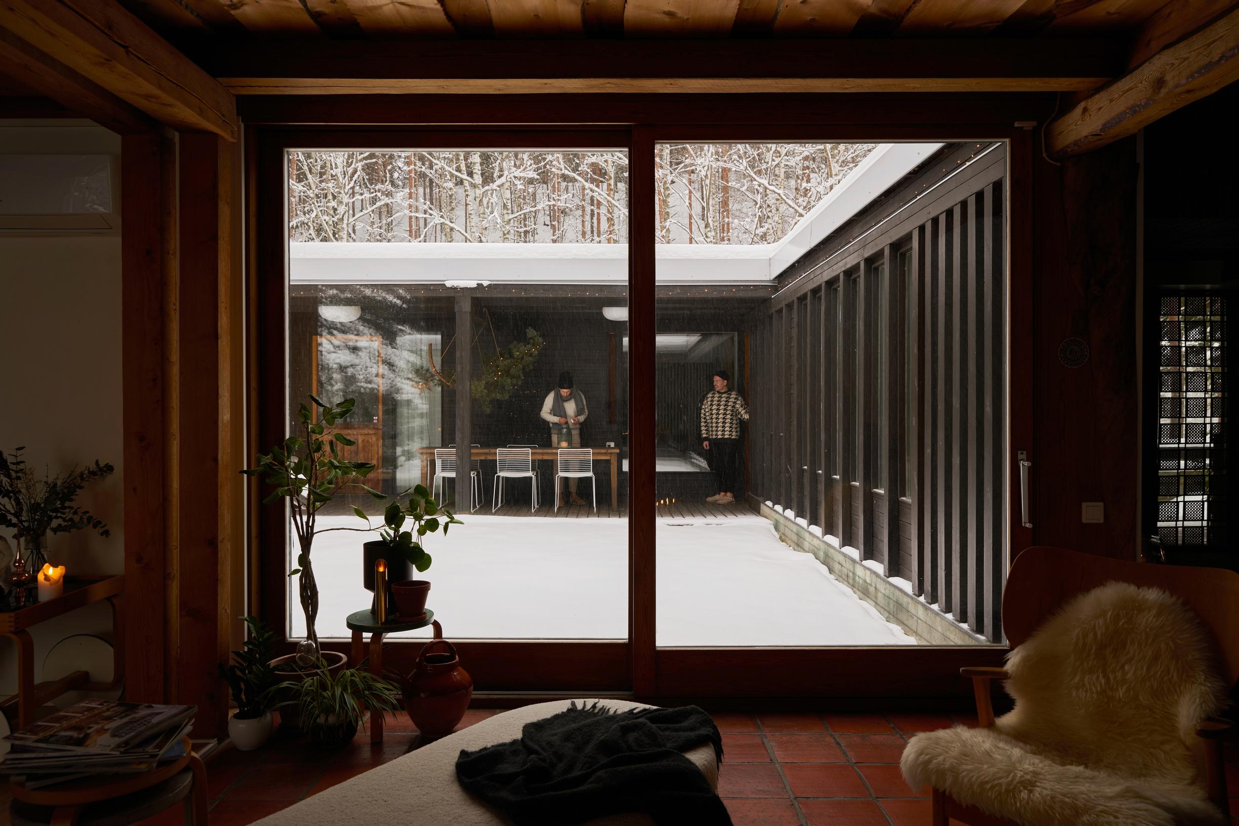 Snowy atrium courtyard.