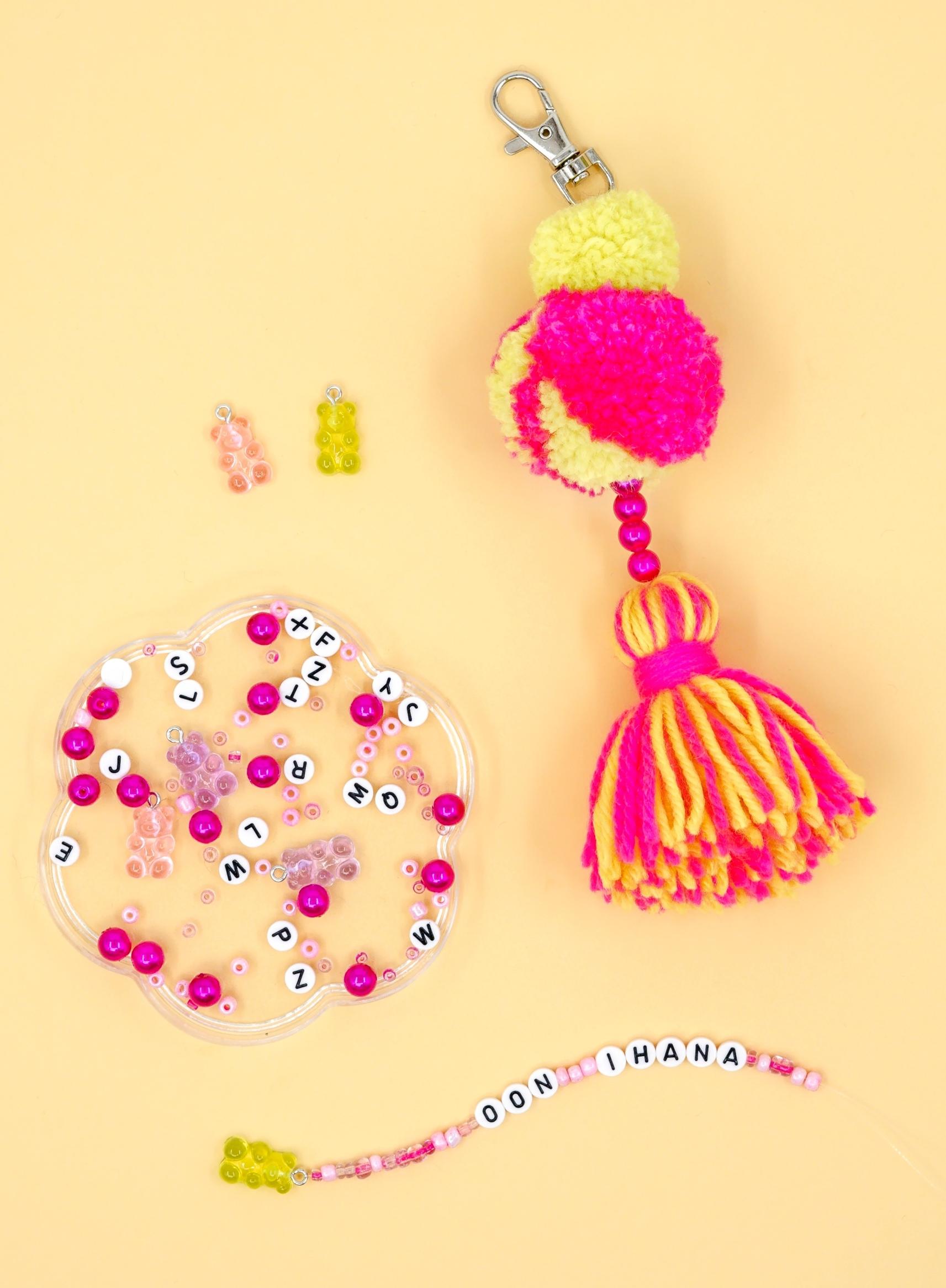 Colorful bag charm with letter beads