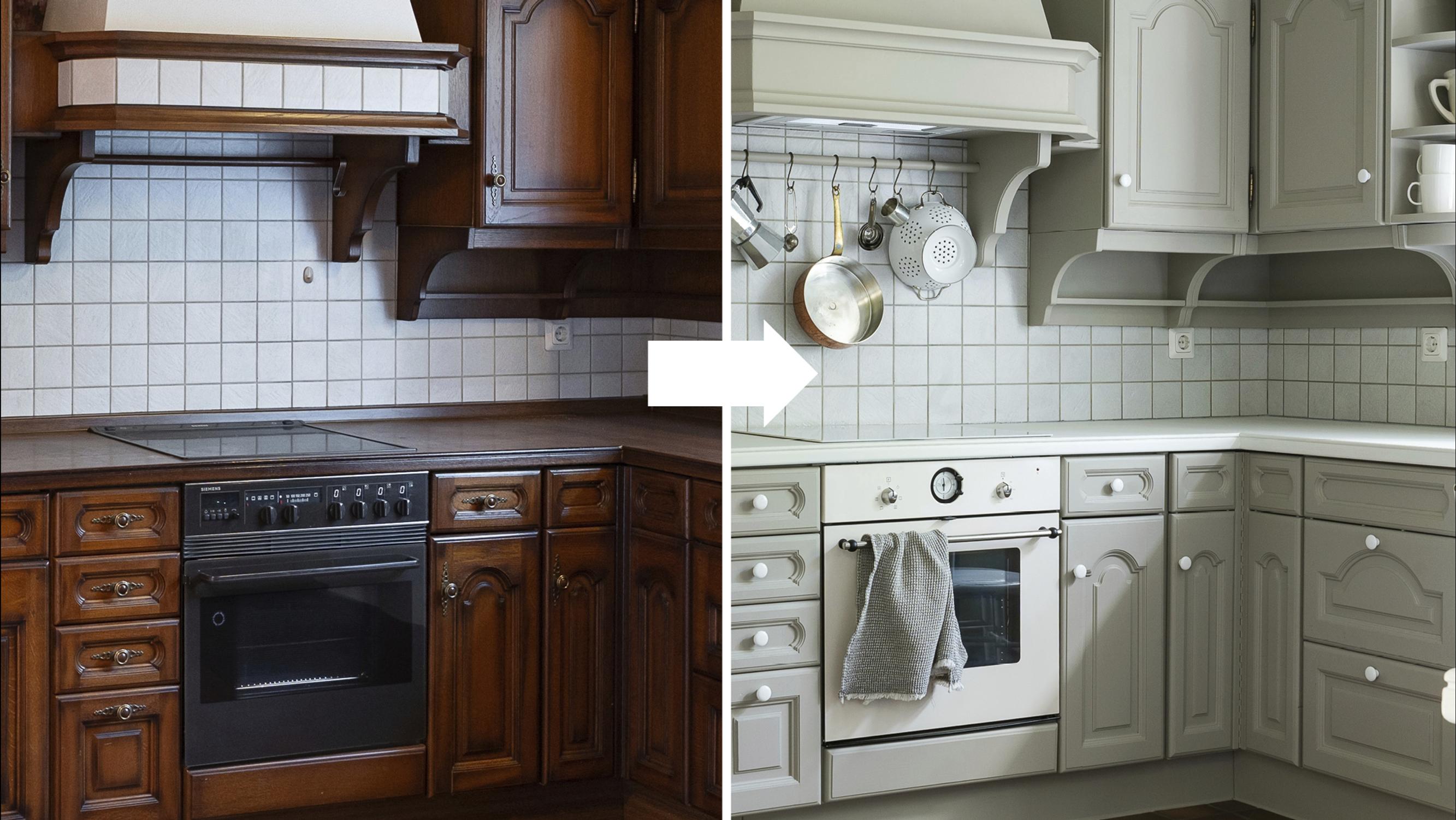 Budget kitchen renovation with paint! Katja transformed an ’80s kitchen from dark to dreamy for under 1,500 euros
