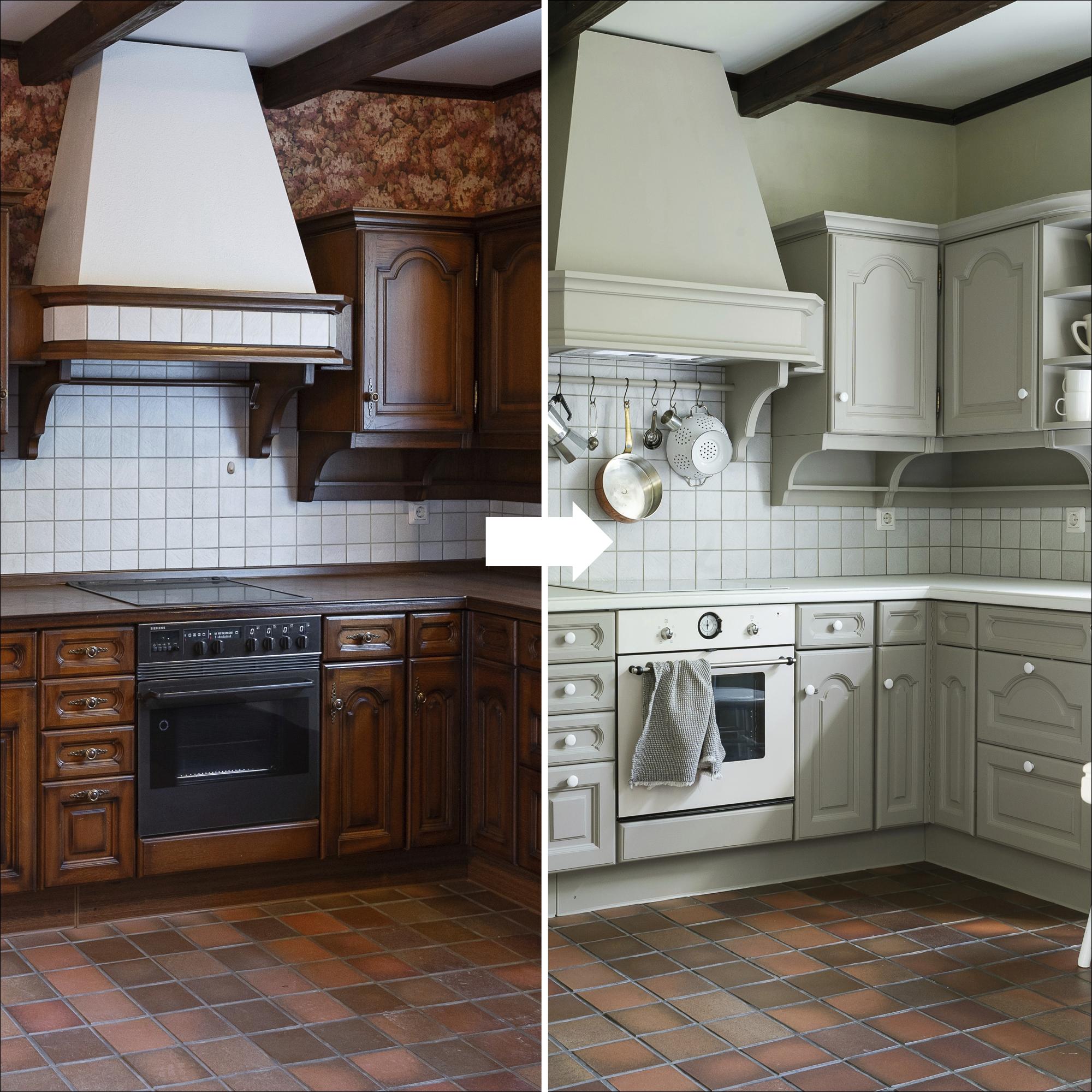 Budget kitchen renovation with paint! Katja transformed an ’80s kitchen from dark to dreamy for under 1,500 euros