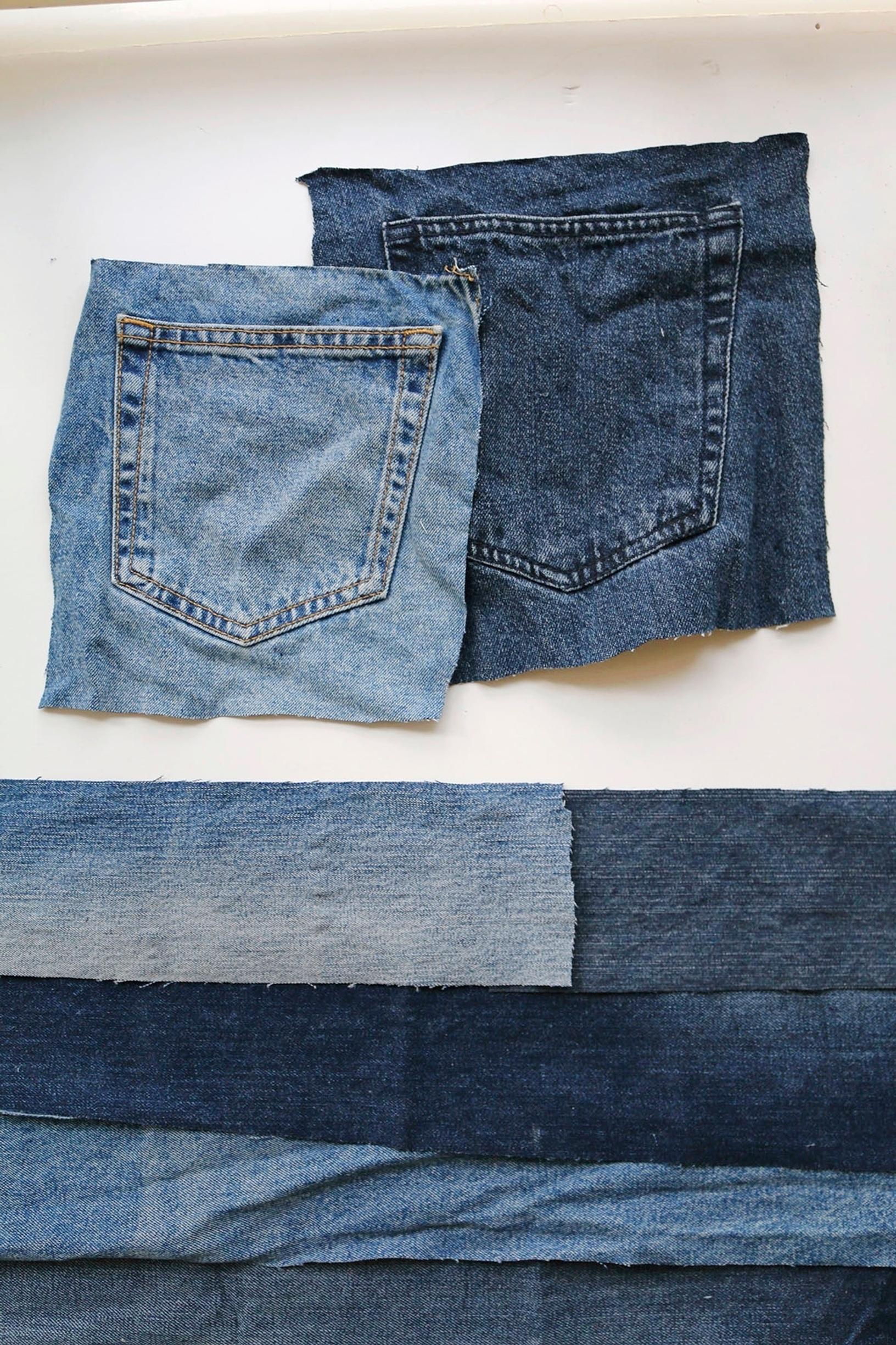 Strips and pockets cut from jeans.