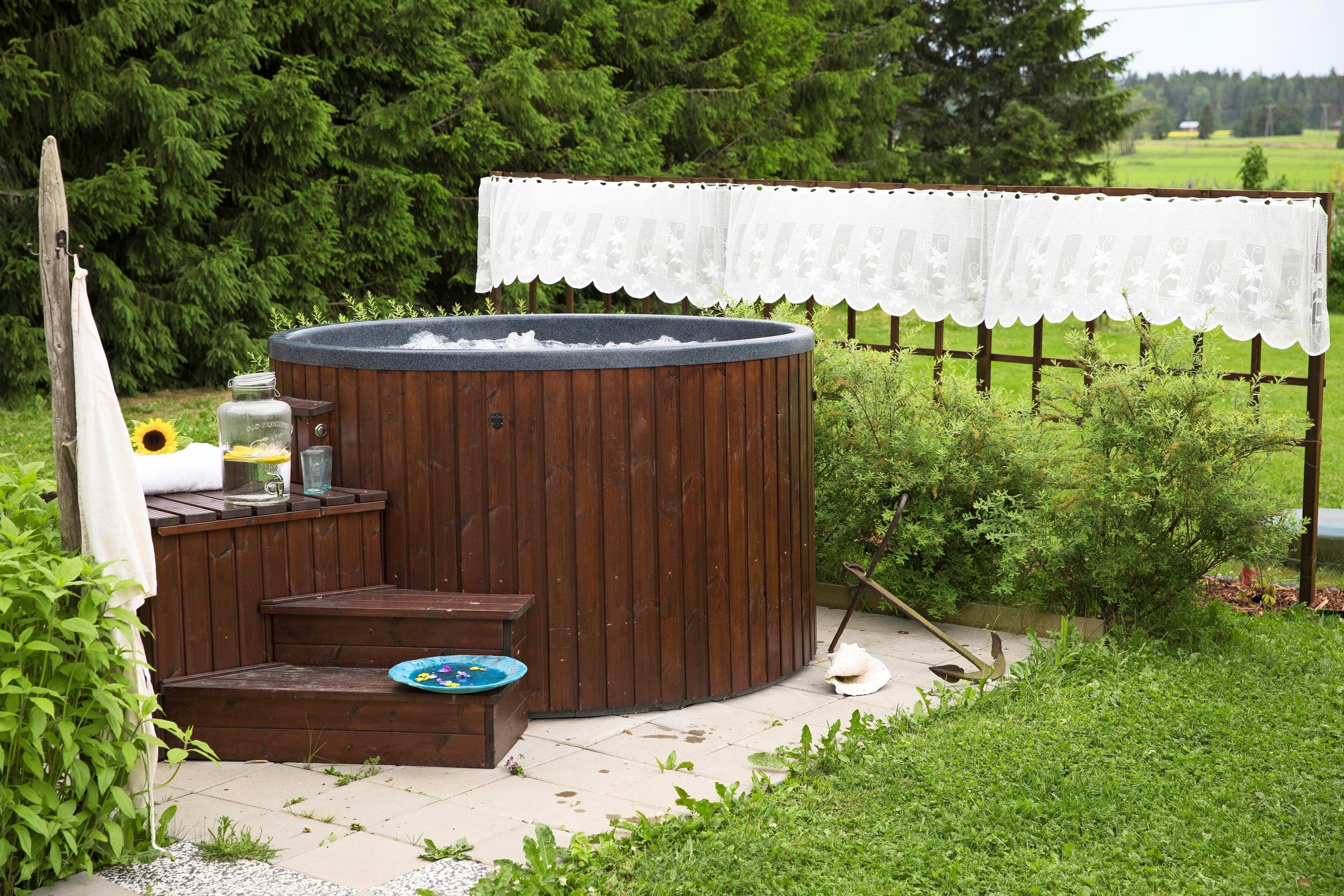 Hot tub in a yard