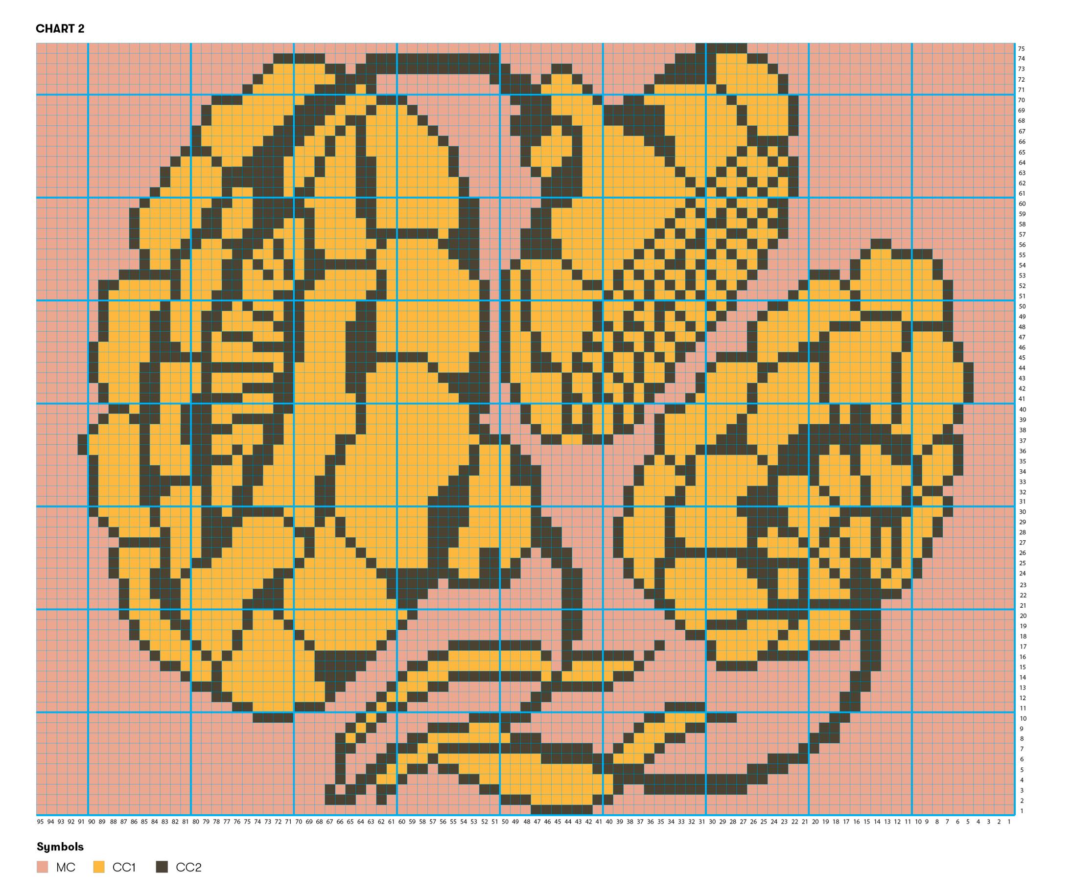 Peony intarsia knitting pattern chart 2