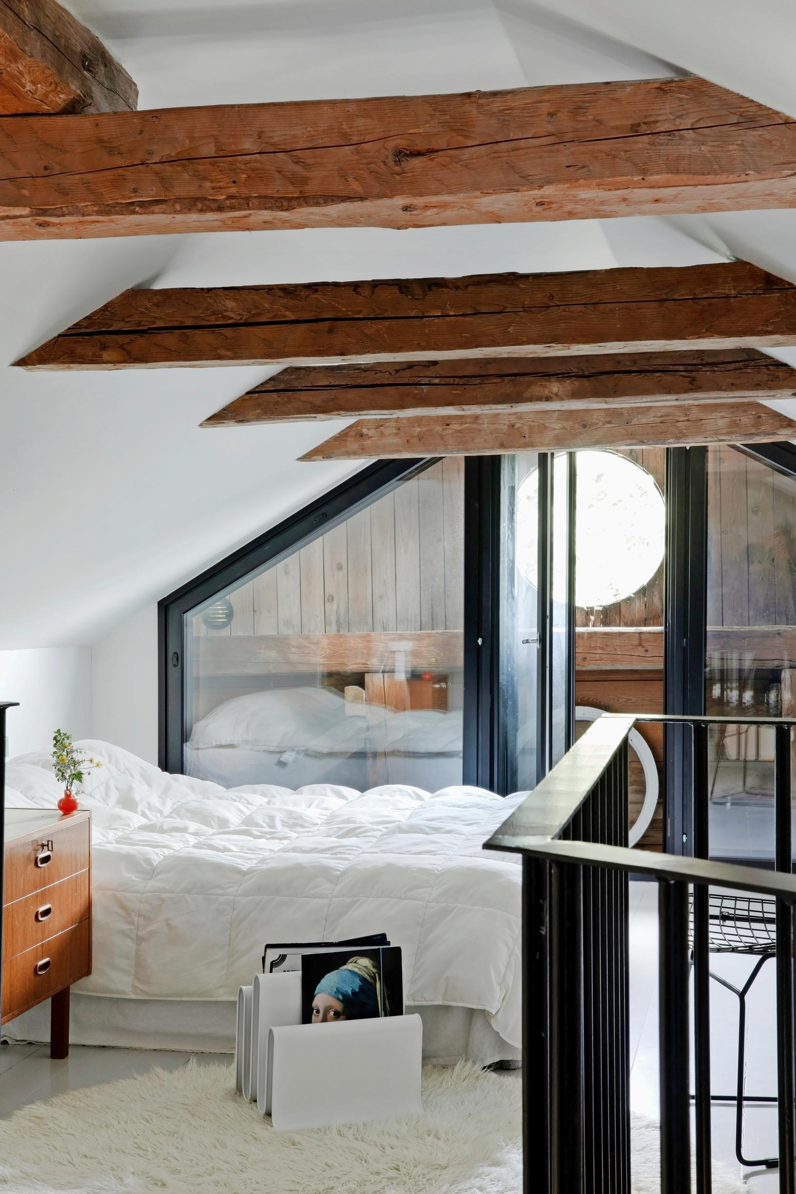 A sleeping area in the attic.