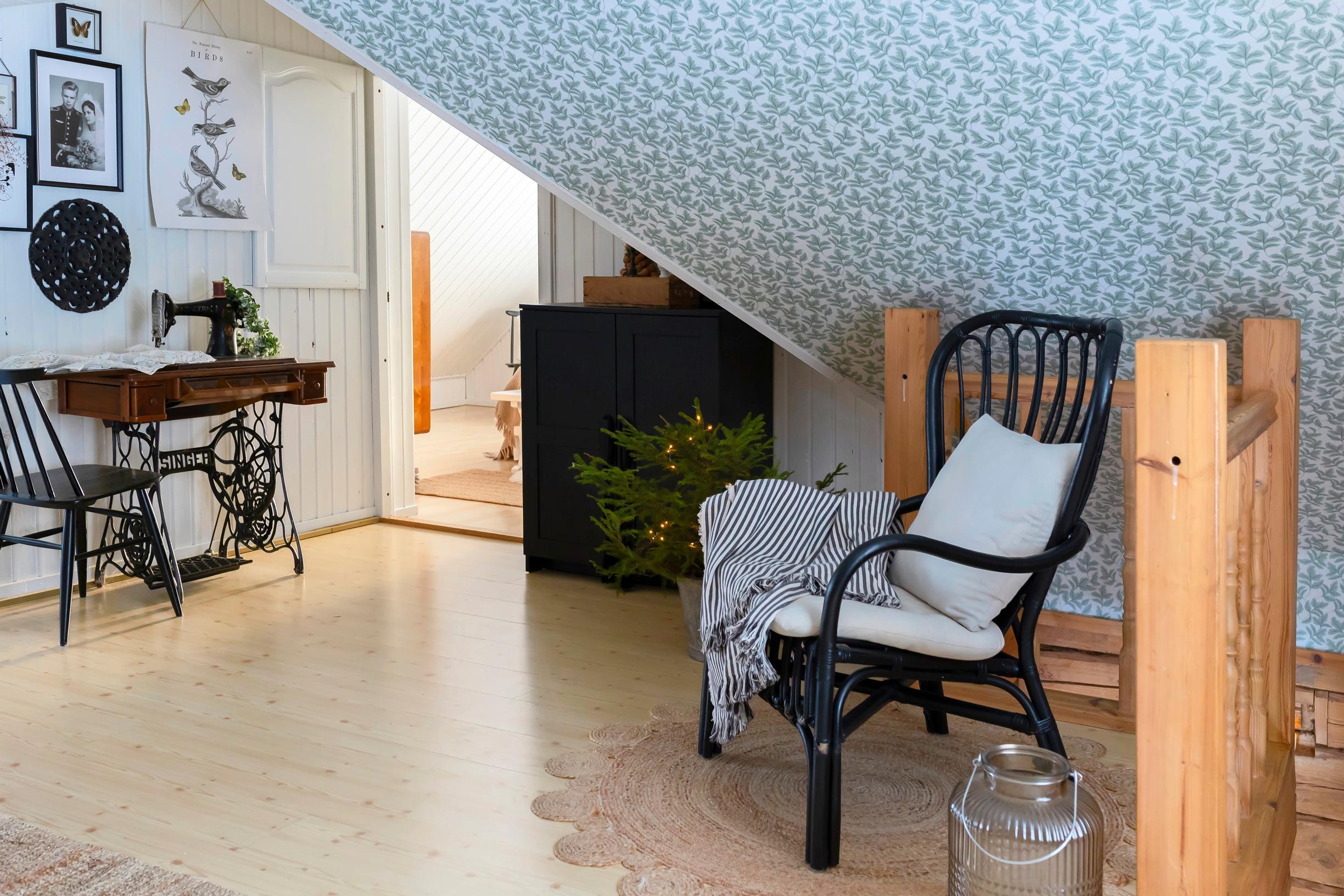 A low-sloping ceiling in the upstairs landing