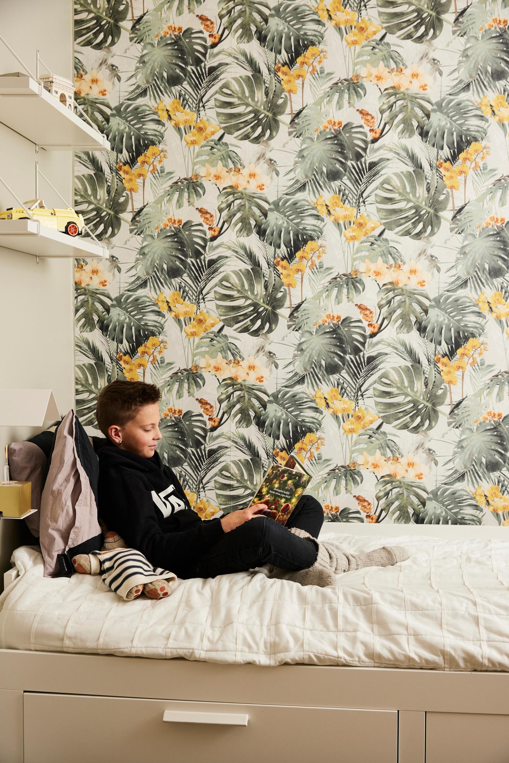 A child reading on the bed
