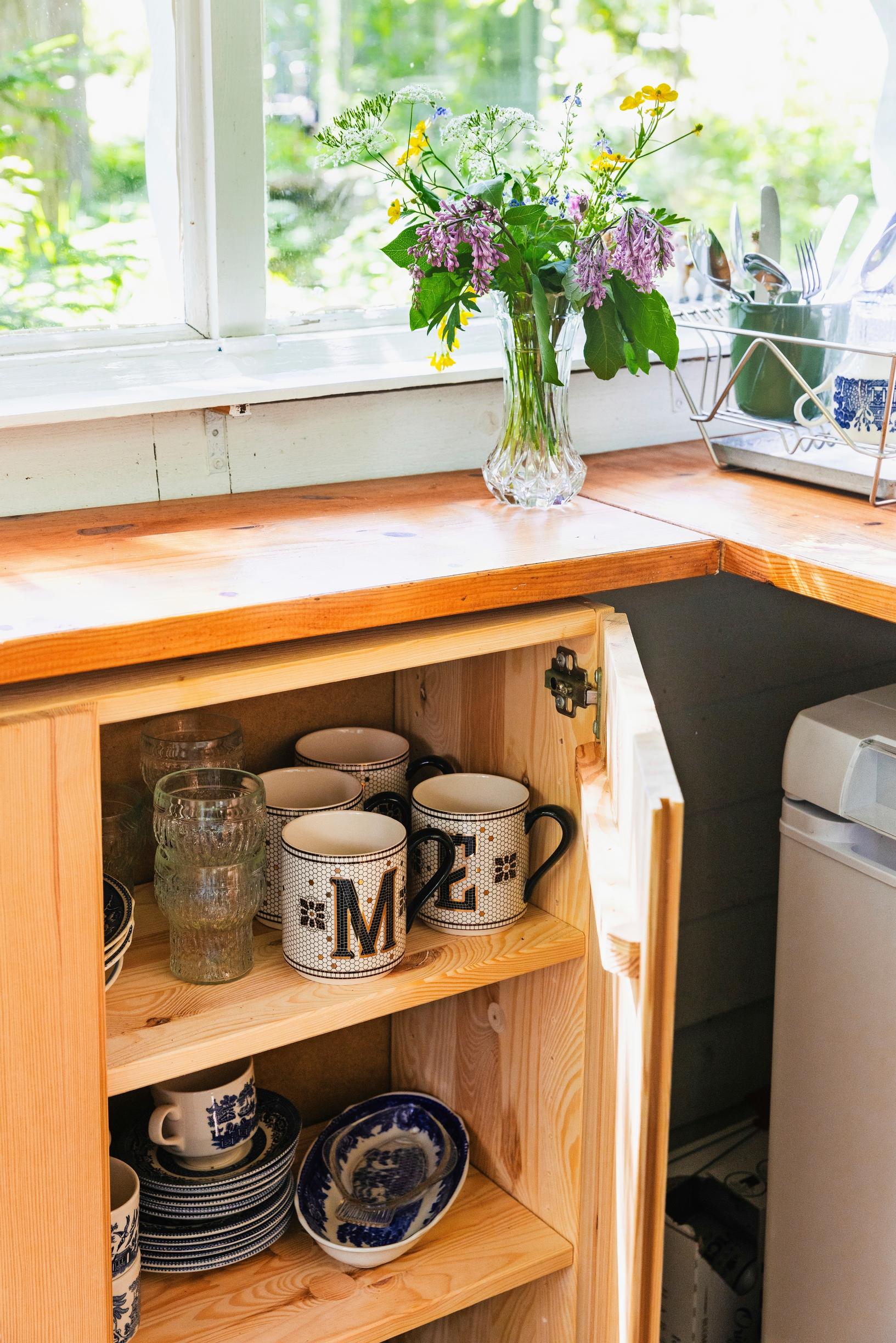 a cabinet holding dishes