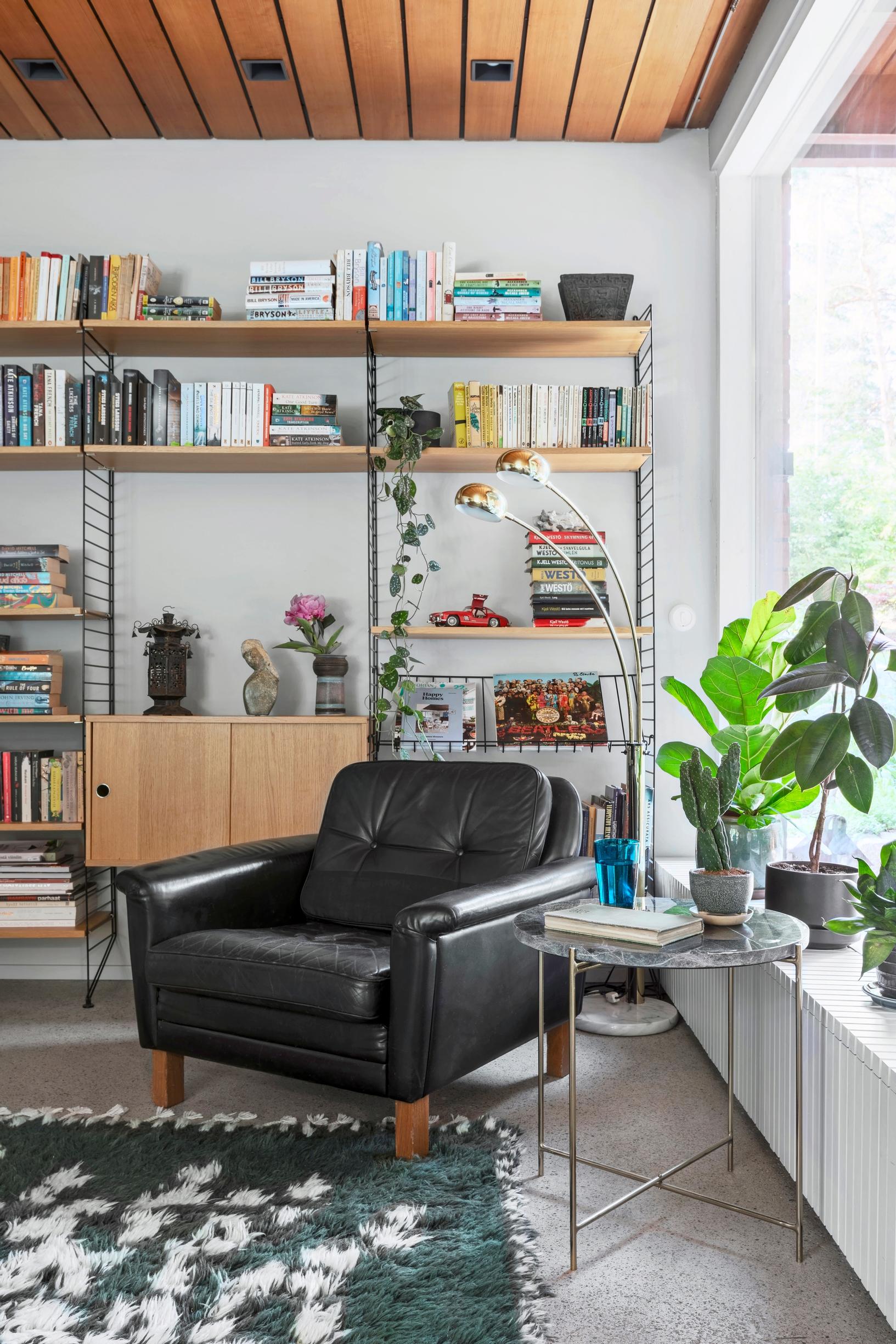 A leather chair in the reading nook