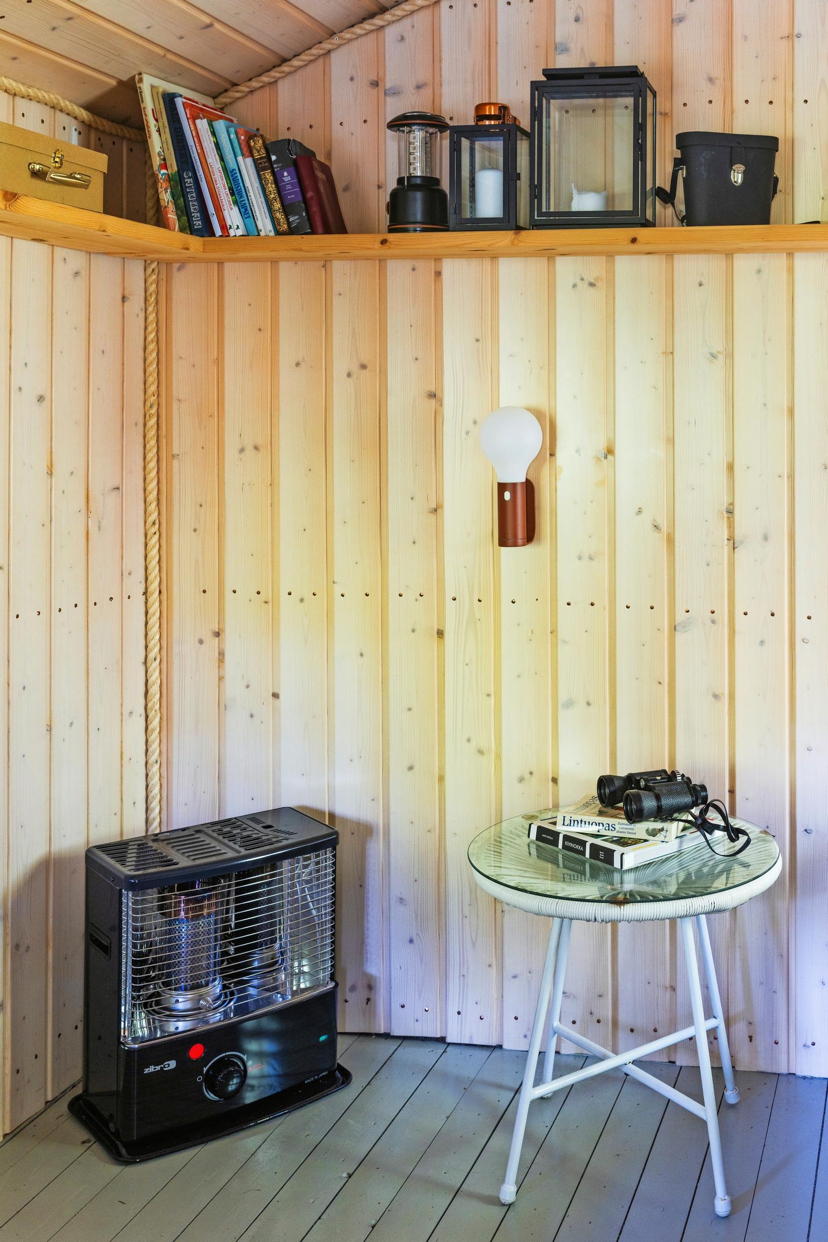 a paraffin heater and coffee table