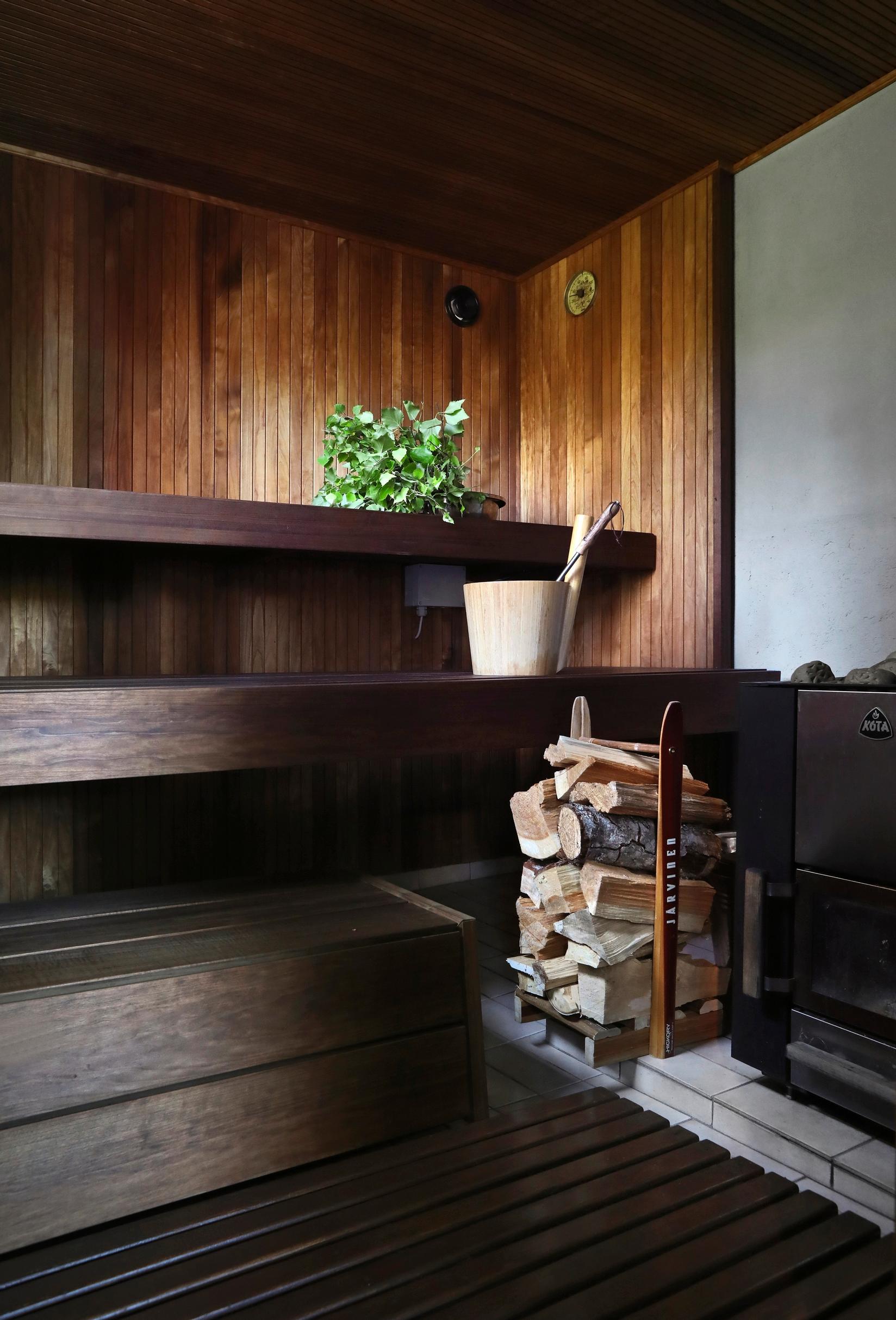 A dark sauna room