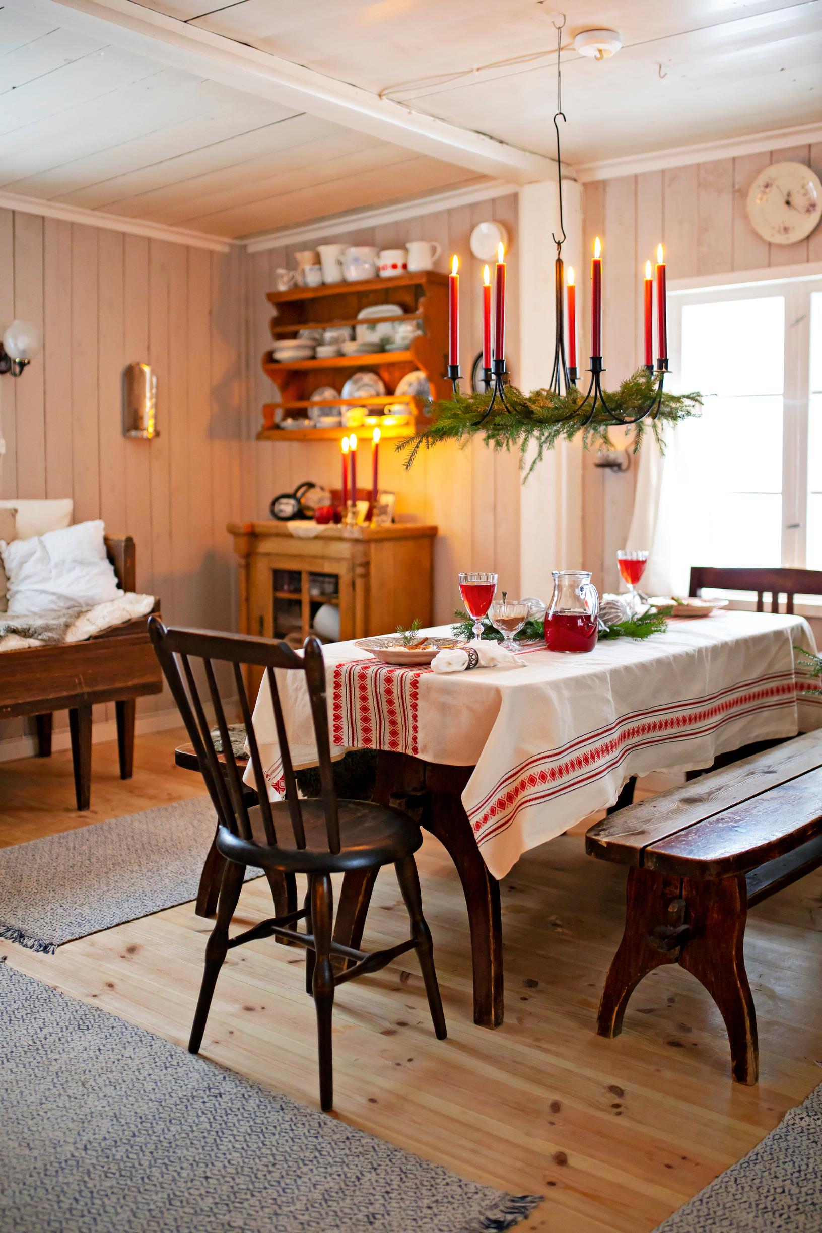 Candle chandelier above the table