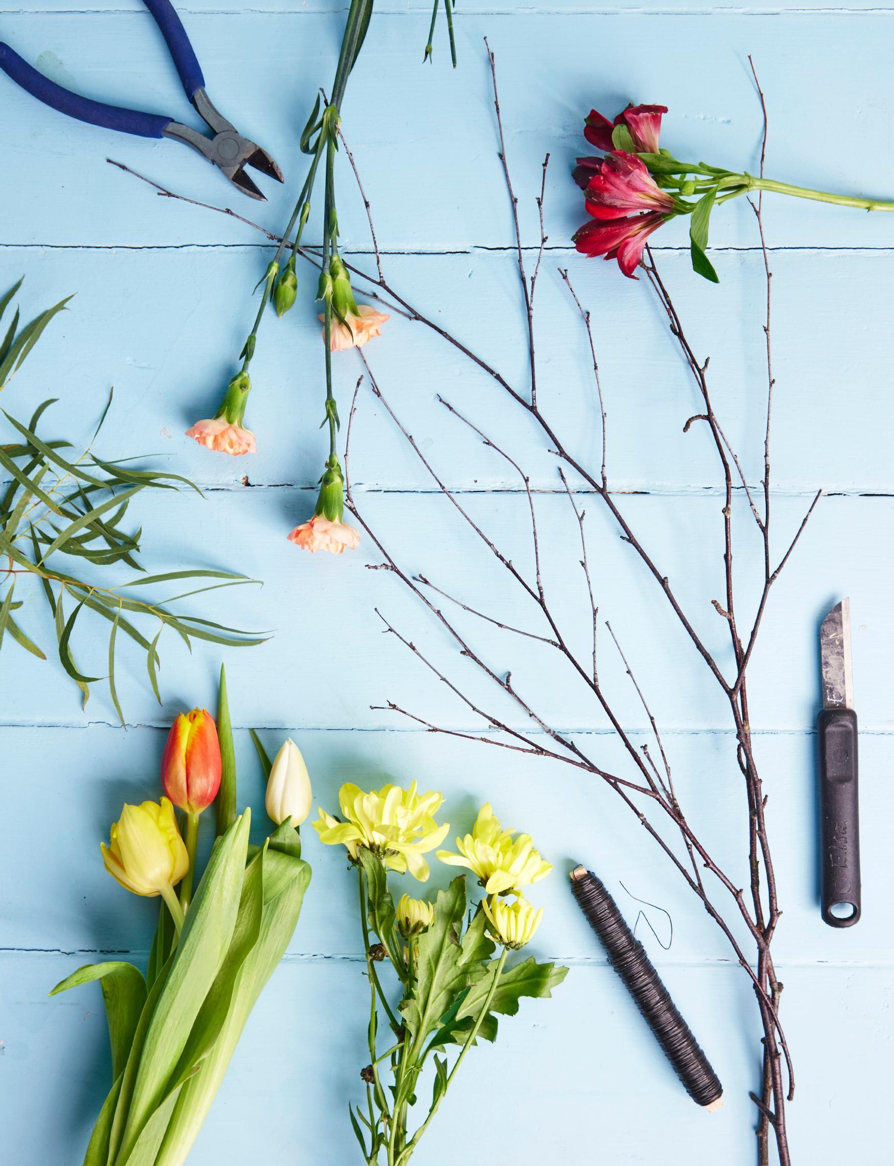 Flowers and twigs on a table