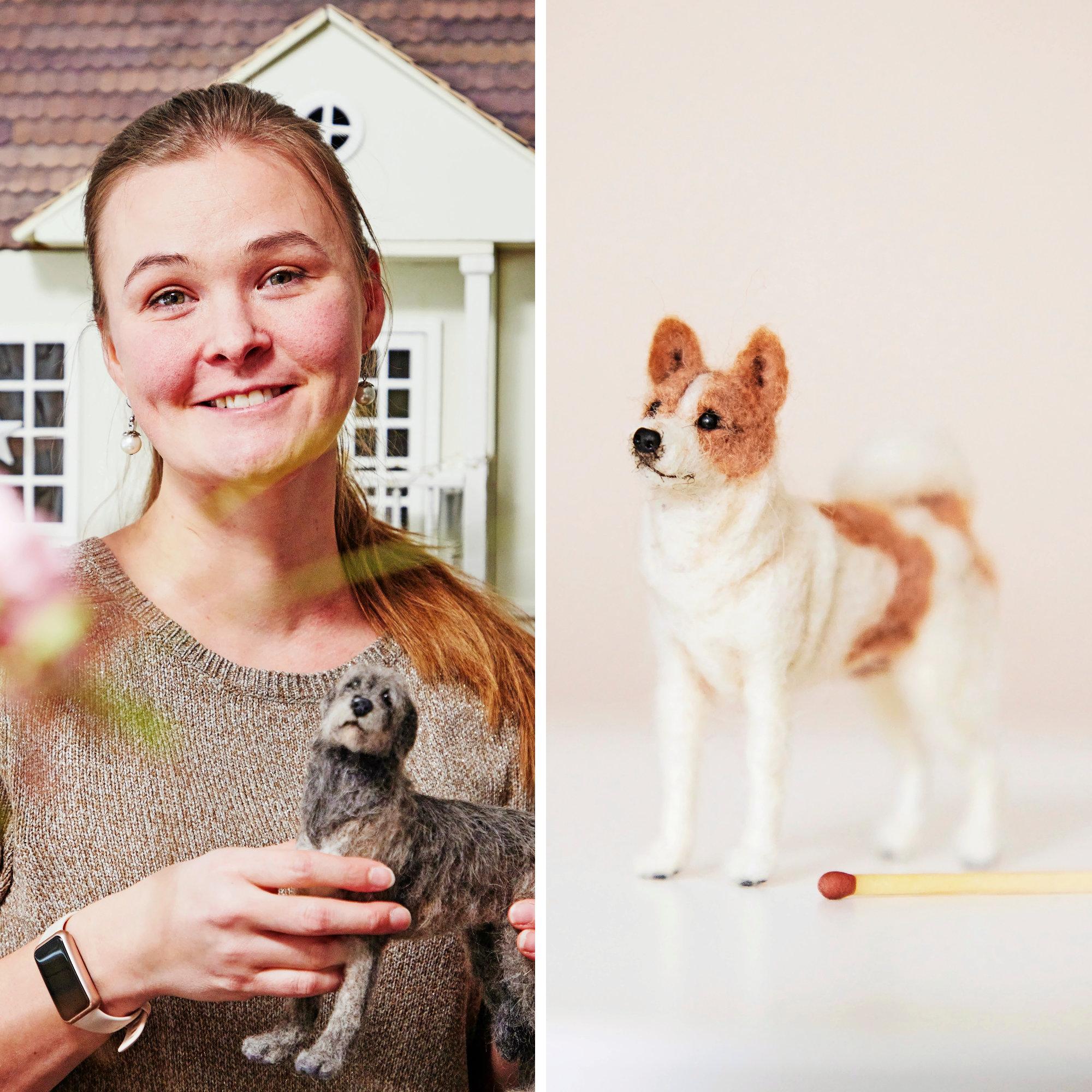 Emilia needle-felts remarkably expressive animals—each one represents the memory of a beloved pet