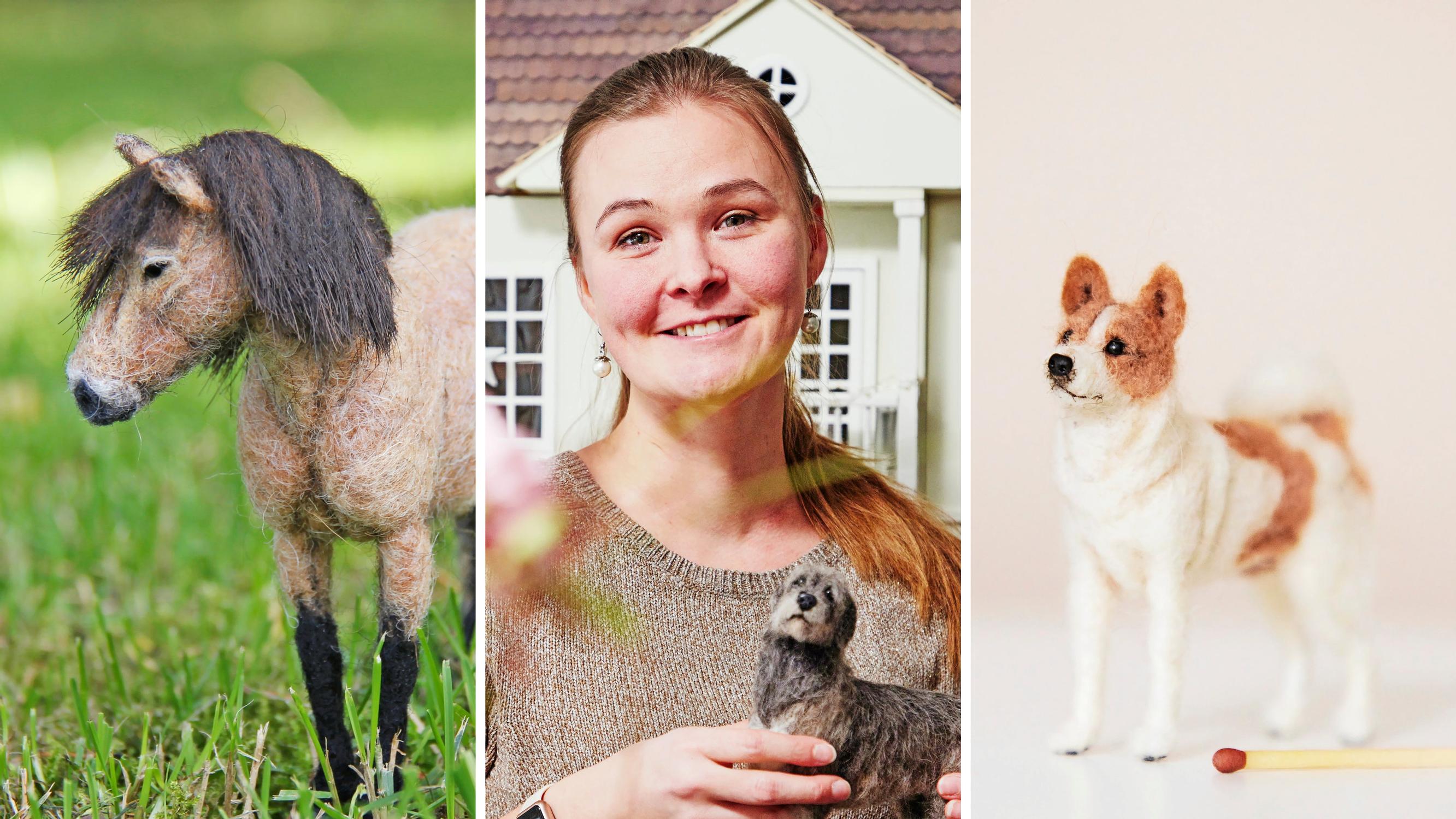 Emilia needle-felts remarkably expressive animals—each one represents the memory of a beloved pet