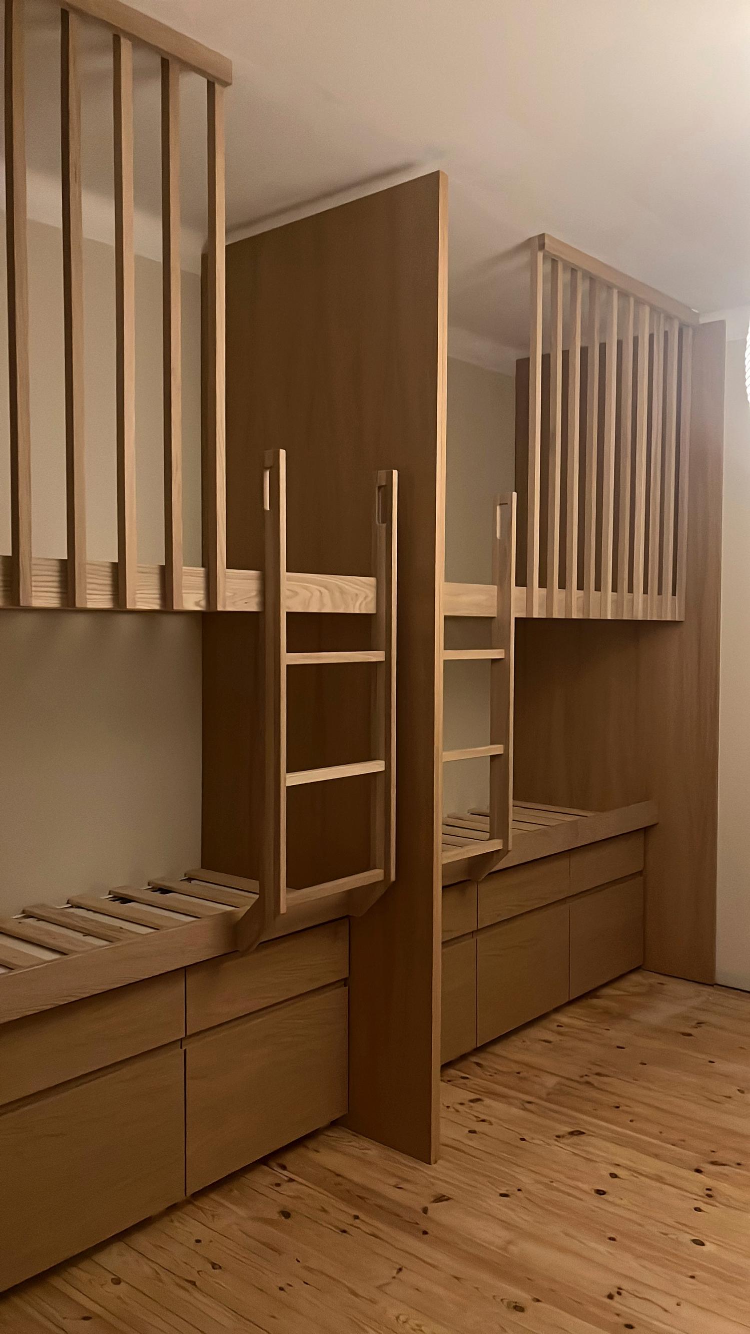 the bunk beds are made of knot-free oak