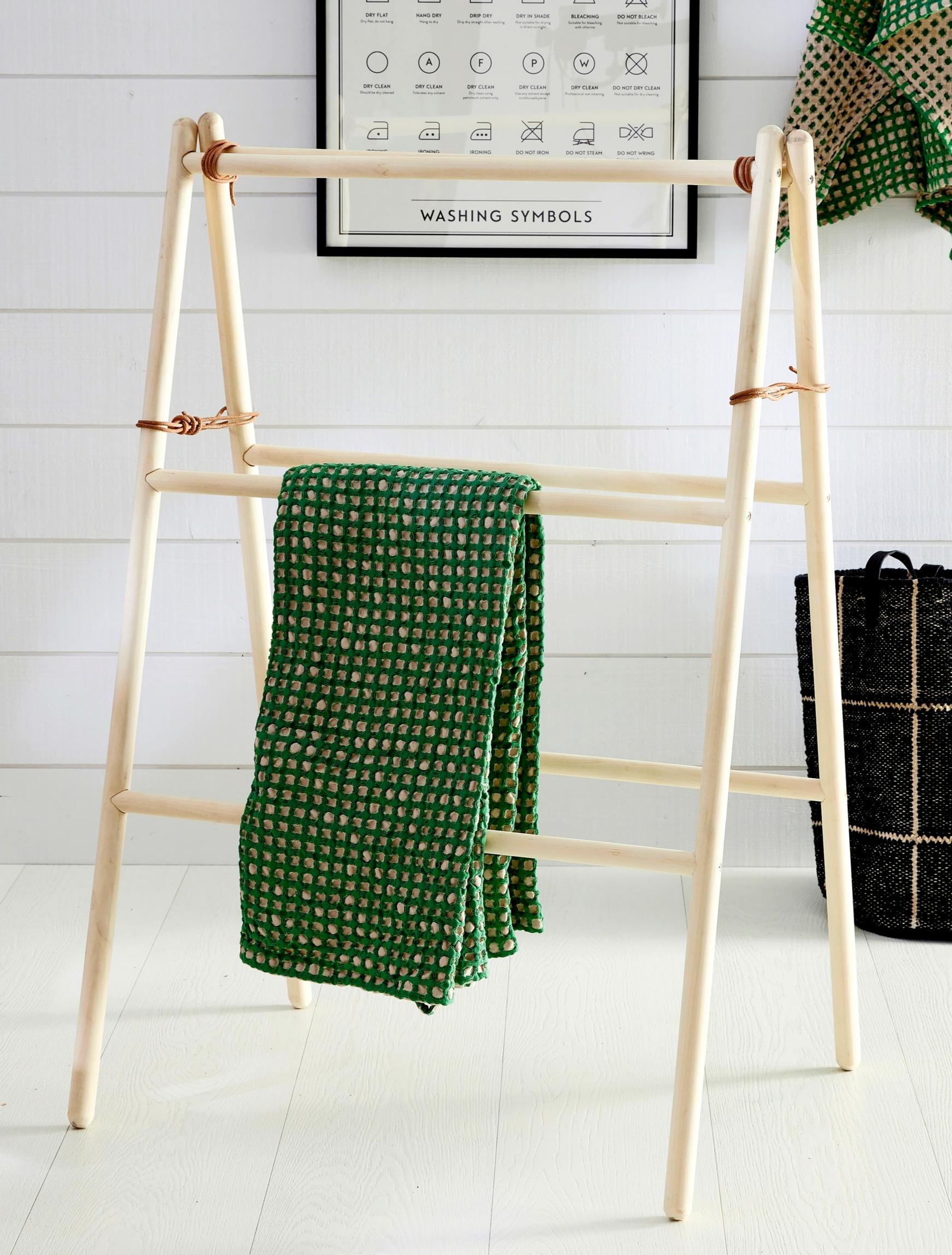 A-frame drying rack made from broom handles