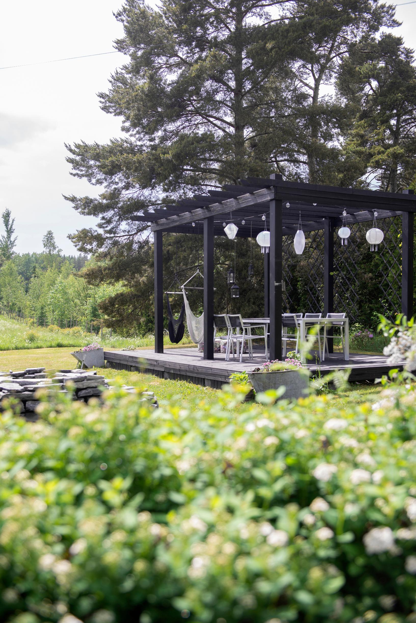 black pergola in the garden