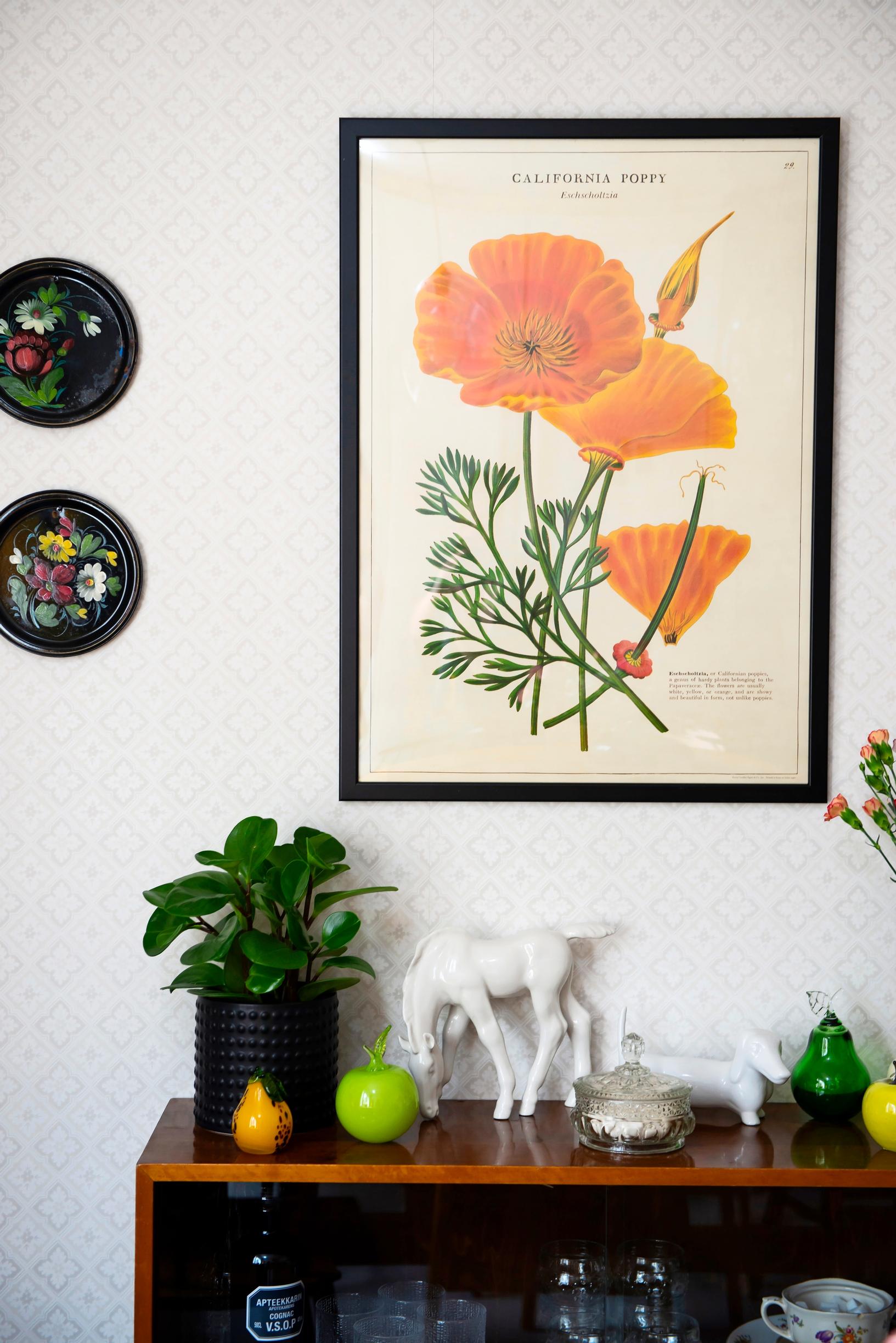 Glass fruits on a sideboard