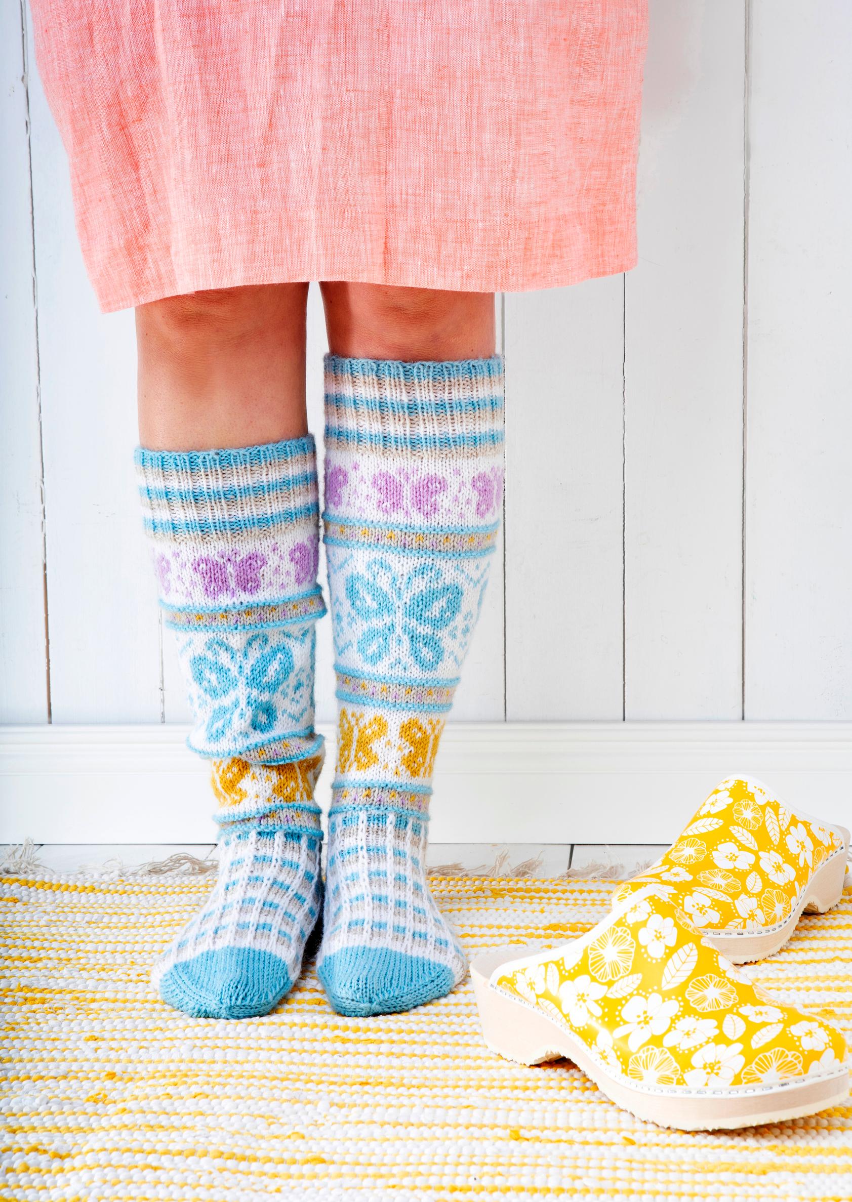 Sisko Malinen’s butterfly socks on a model