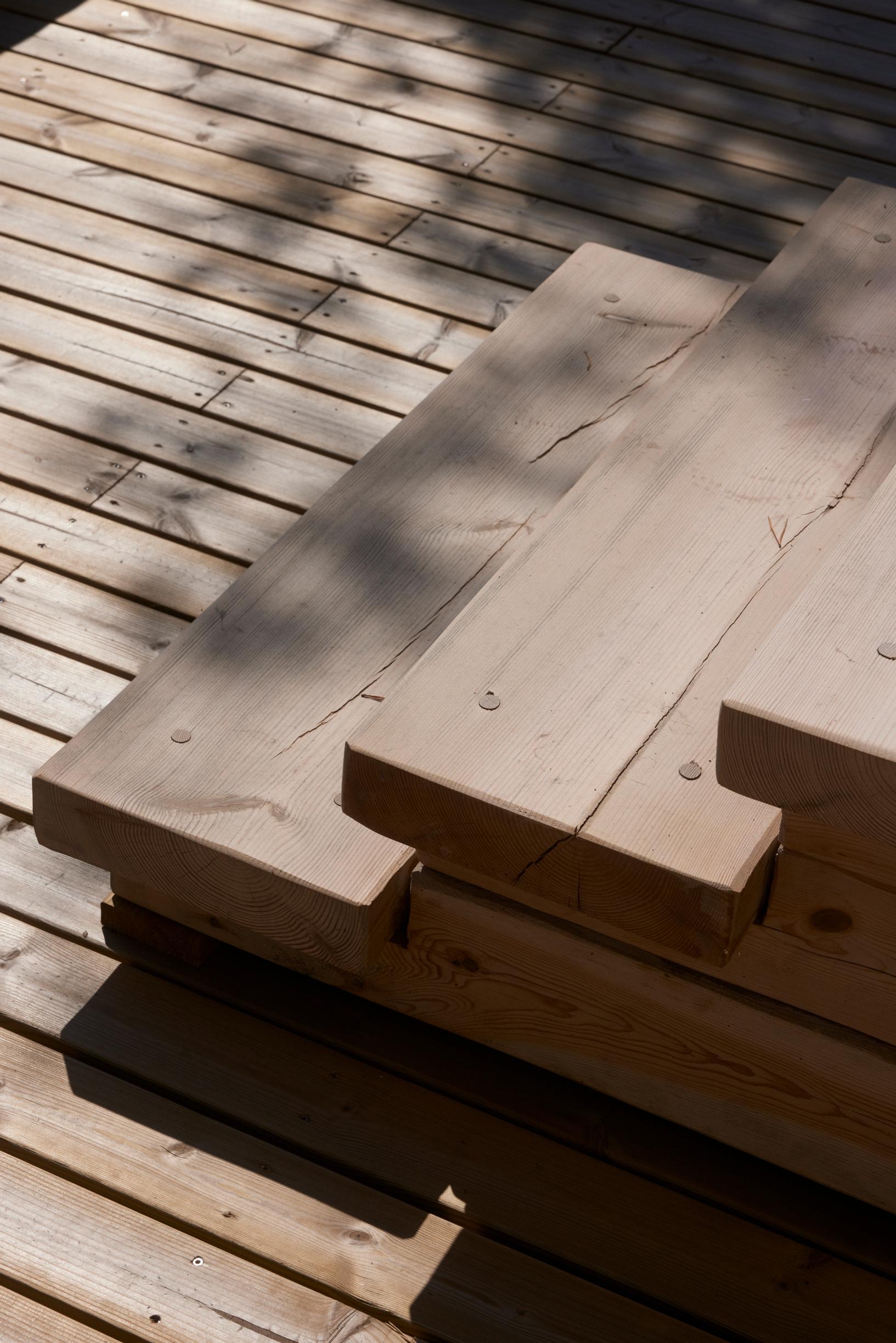 Beautiful wooden steps on the terrace.