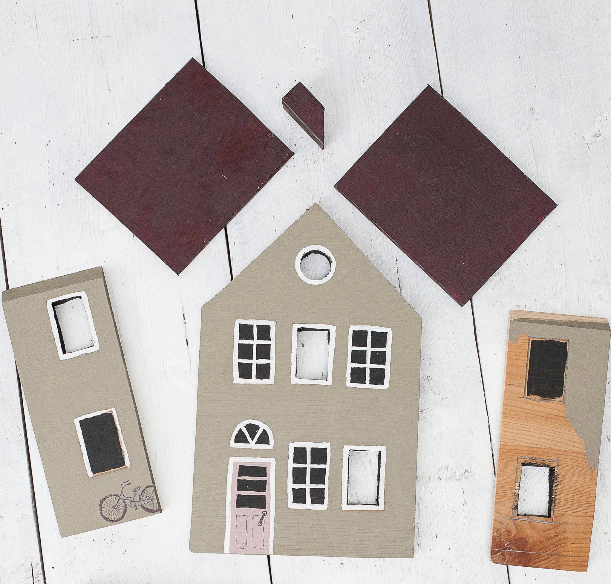 Painted parts of the bird feeder house