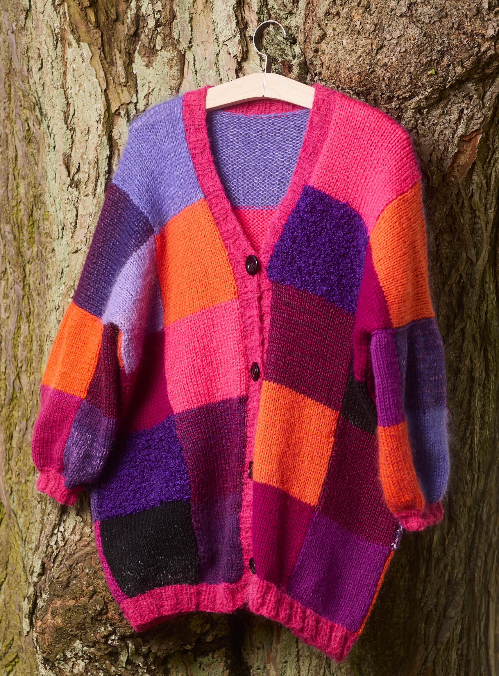 Colorful knit patchwork cardigan
