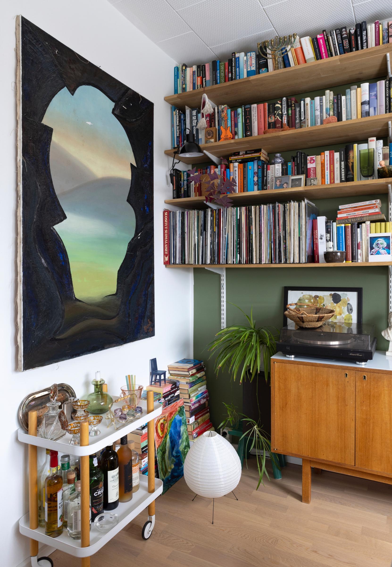 Books and art in the living room