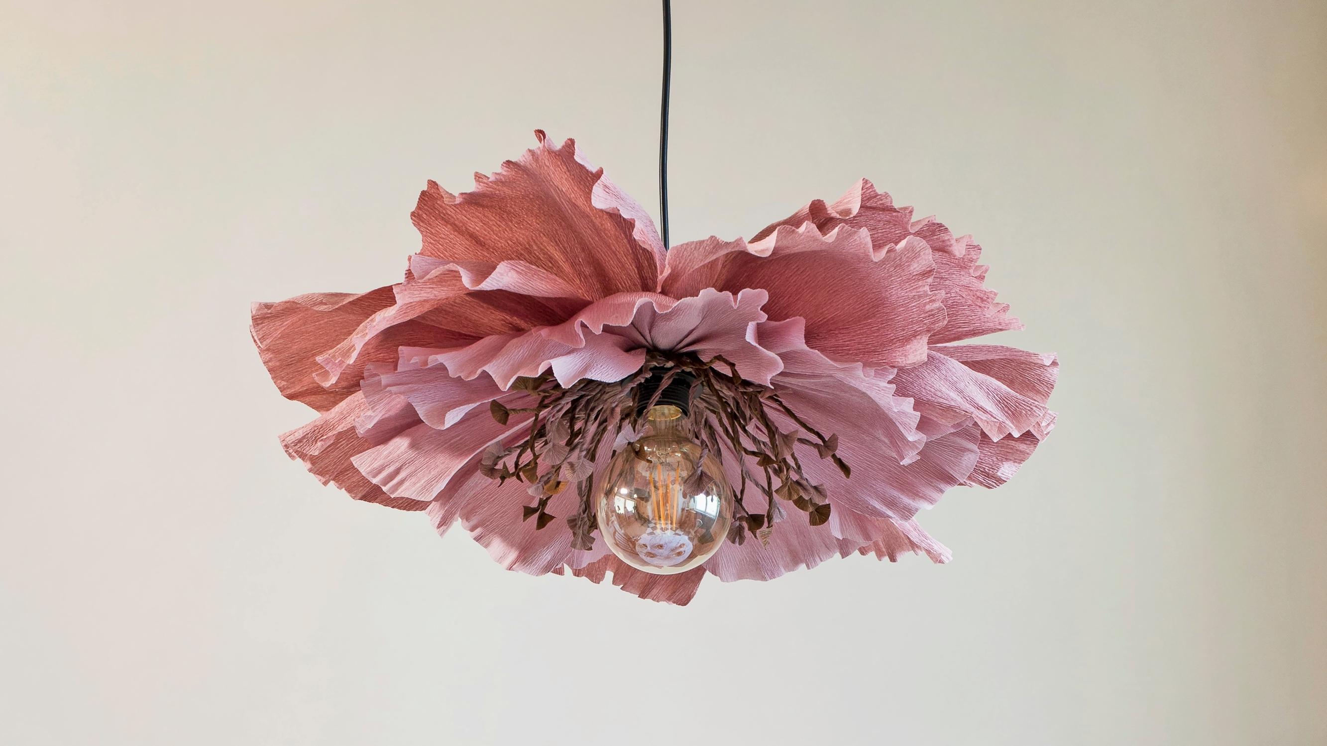 Oh, how lovely! Create a giant, trendy flower lamp from crepe paper
