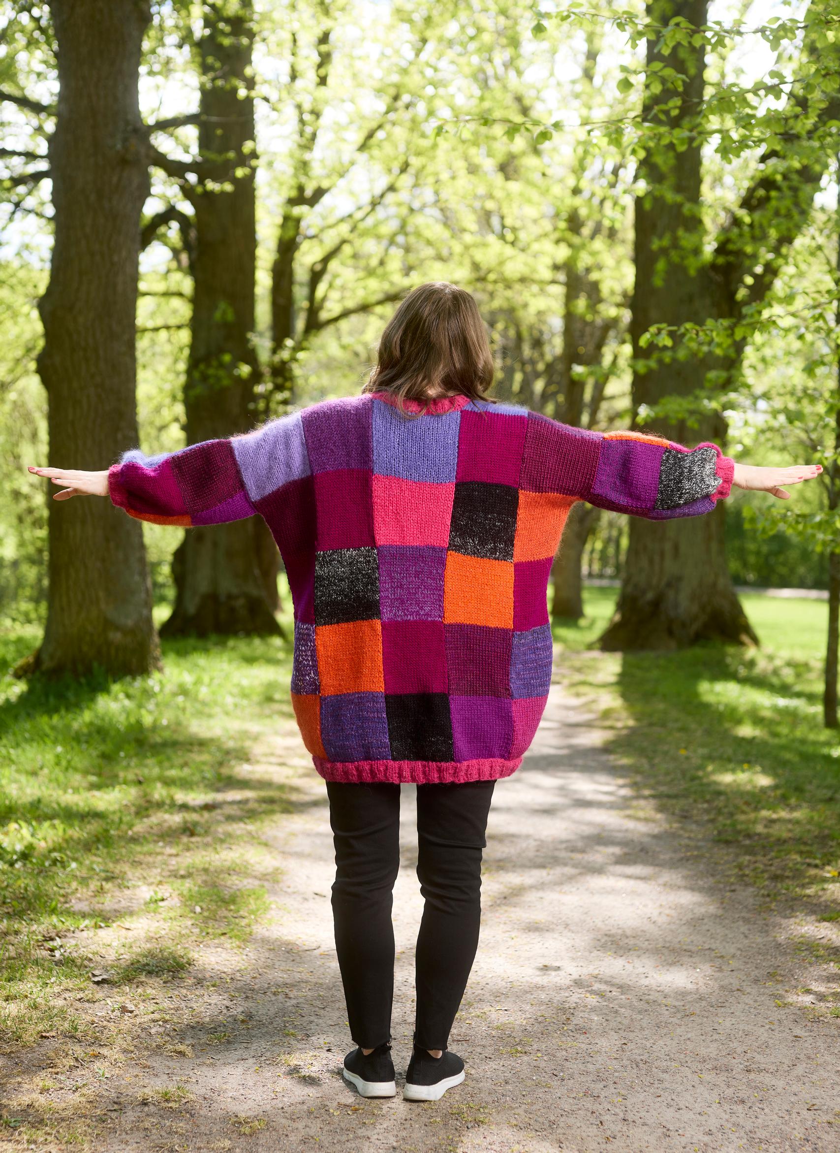 Knit patchwork cardigan from the back