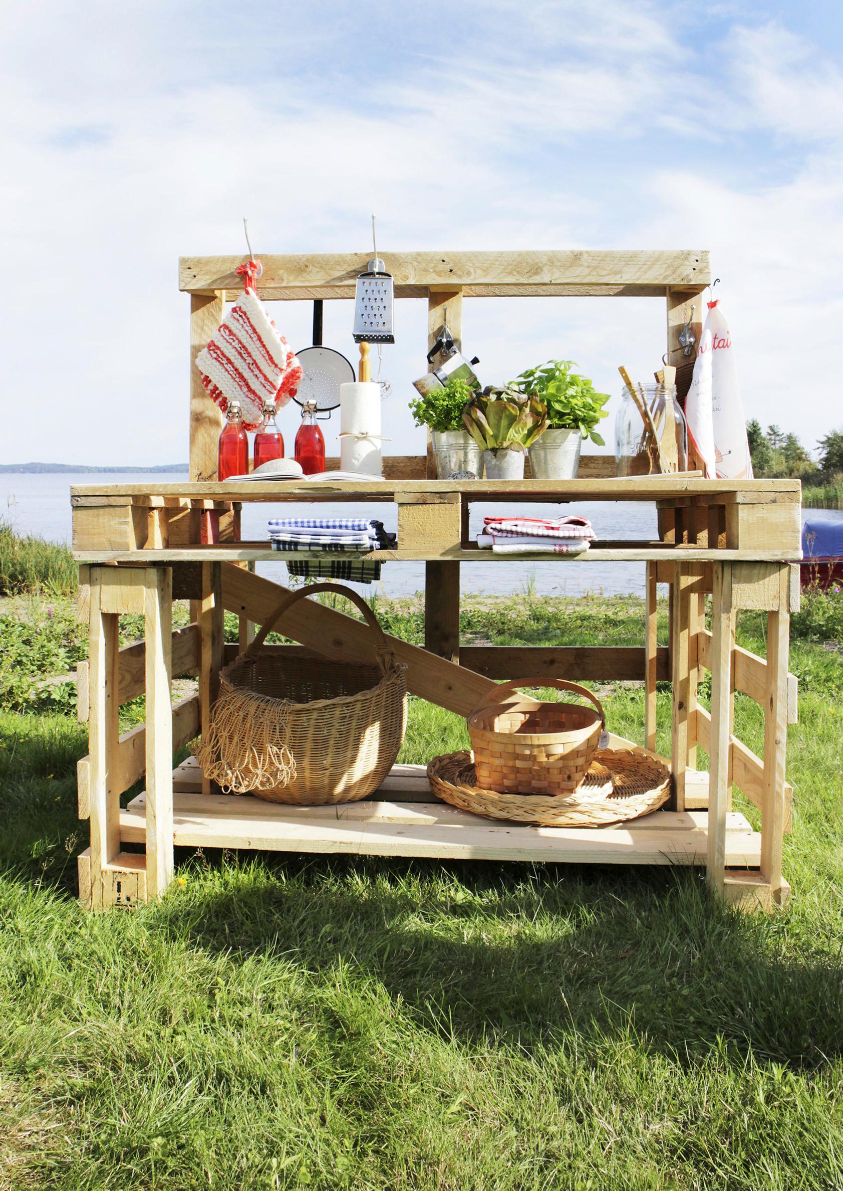 A summer kitchen built from pallets