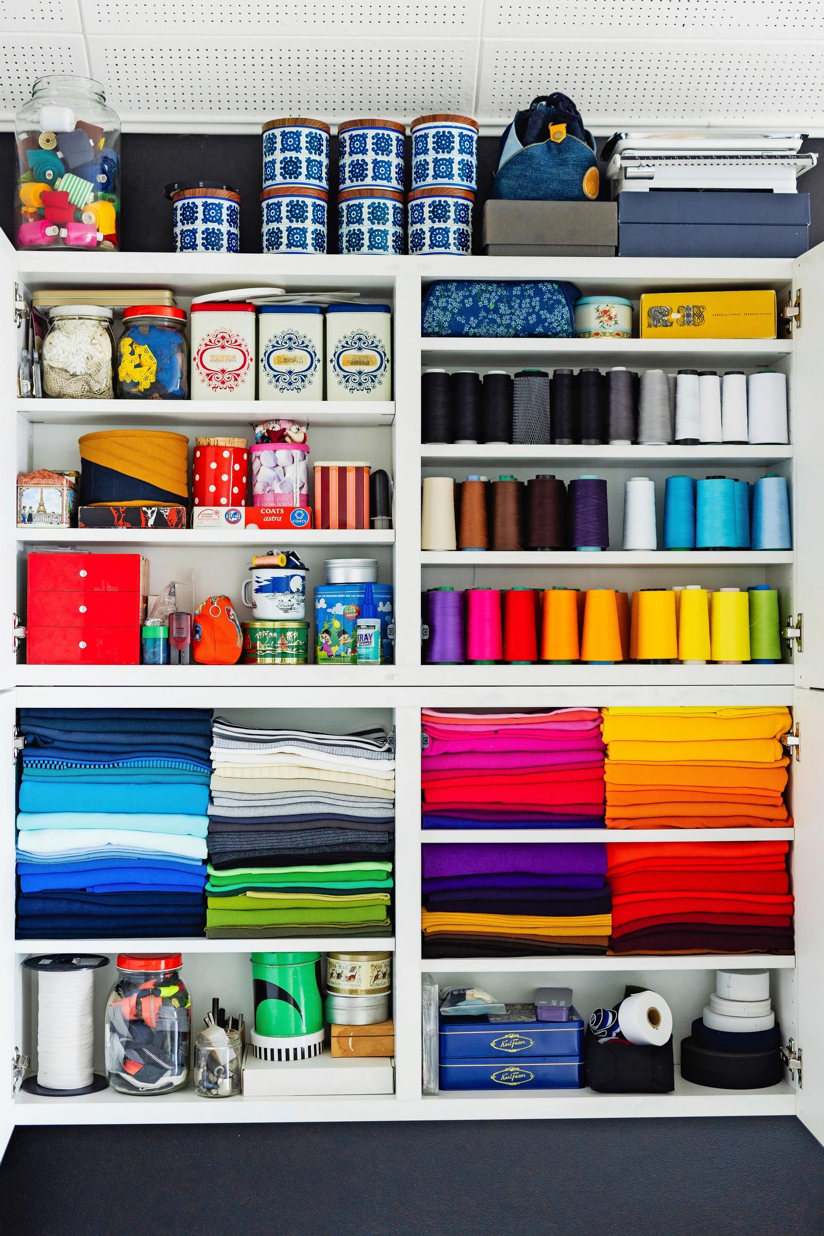 Sewing enthusiast Marja Niemi’s sewing cabinet.