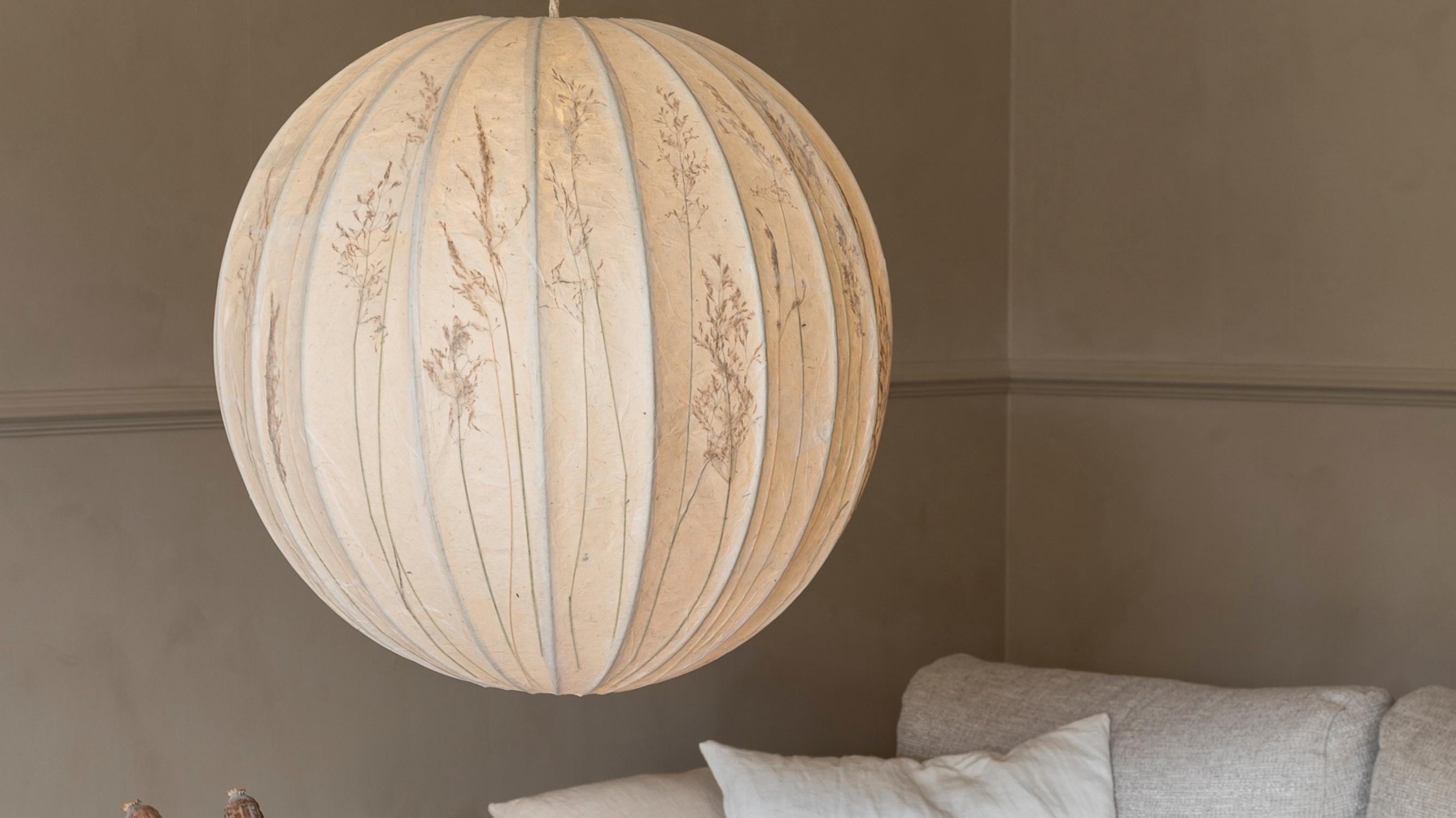 Transform a paper lampshade with autumn grasses for a soft glow