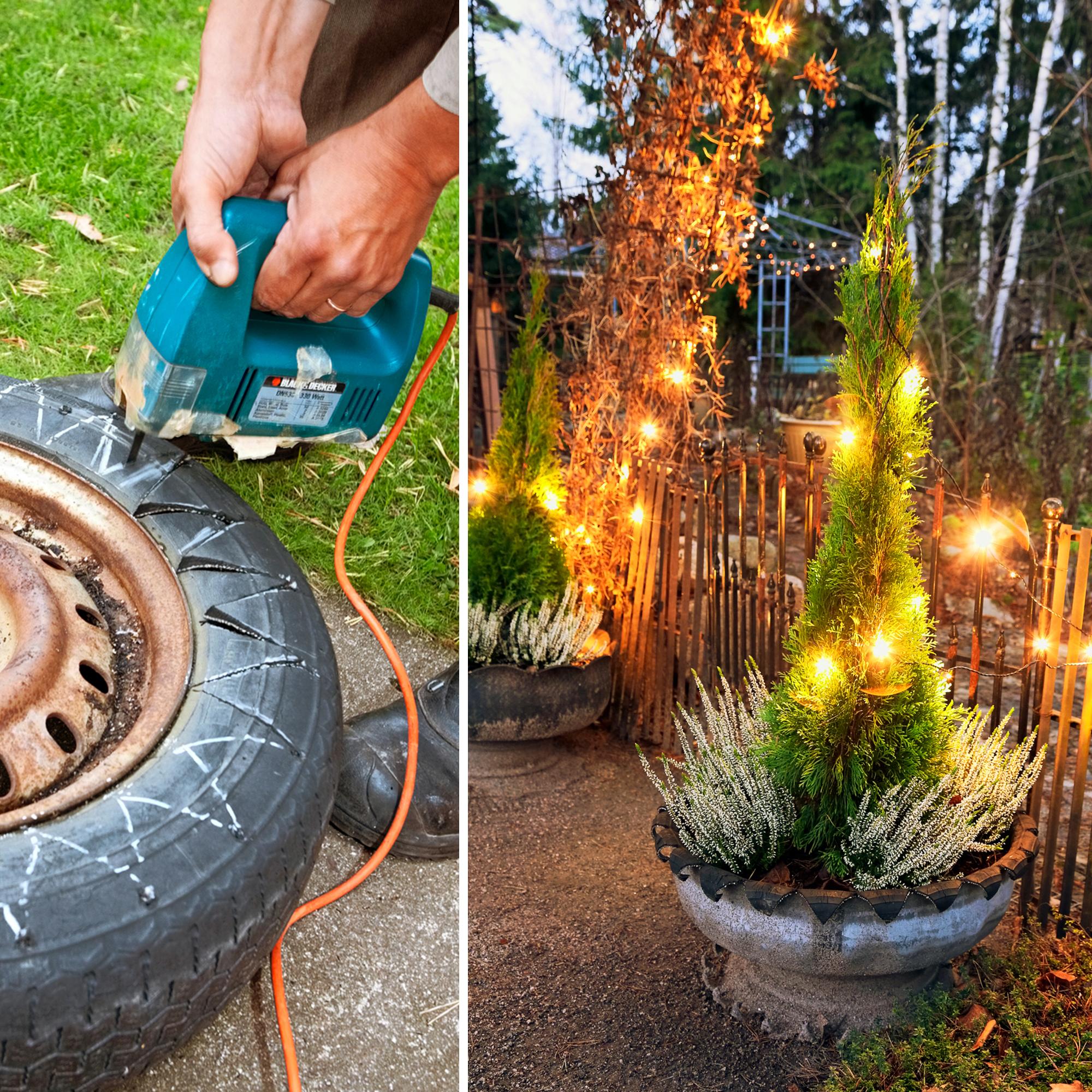 Turn an old car tire into a free, frost-proof planter