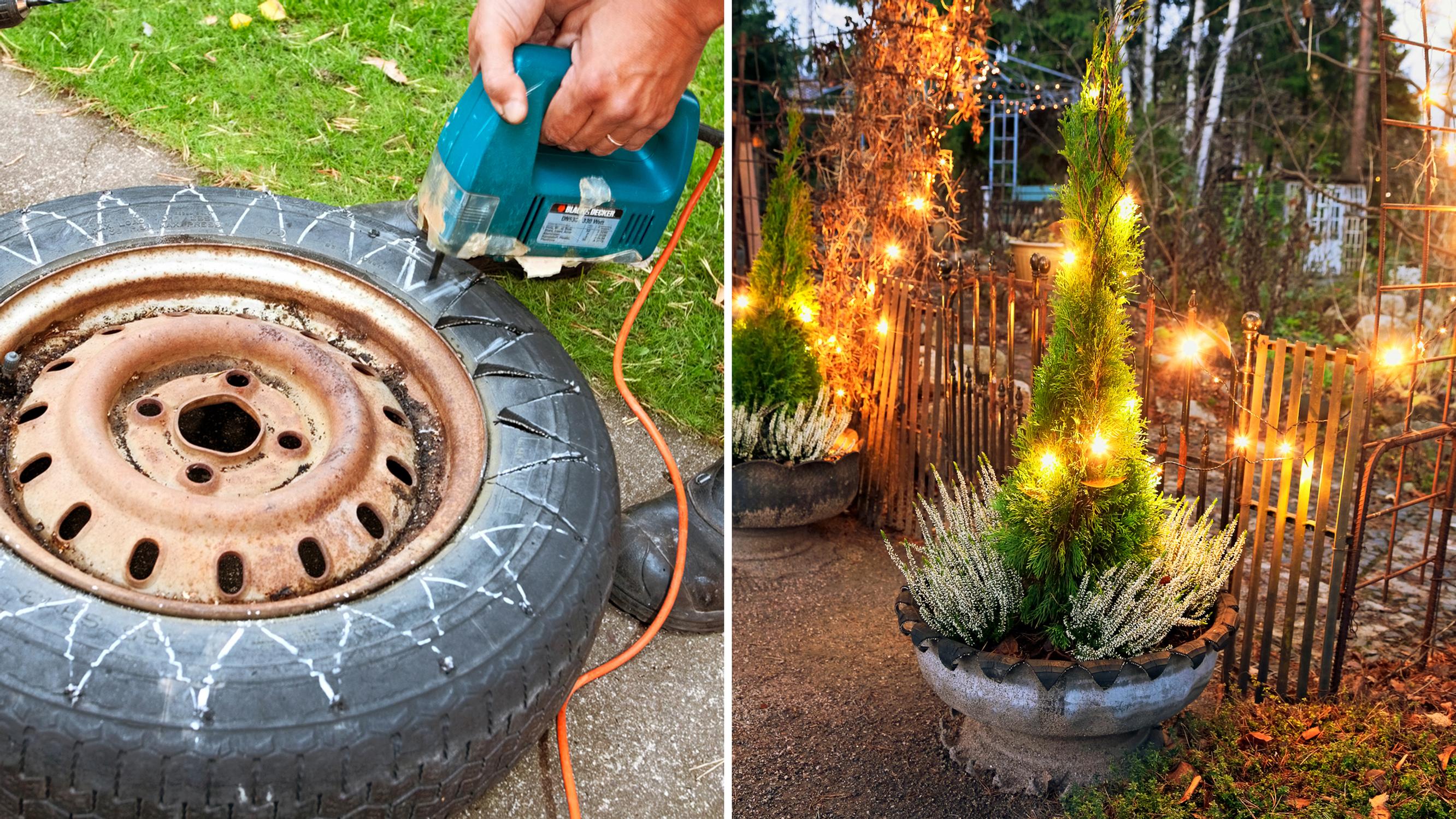 Turn an old car tire into a free, frost-proof planter