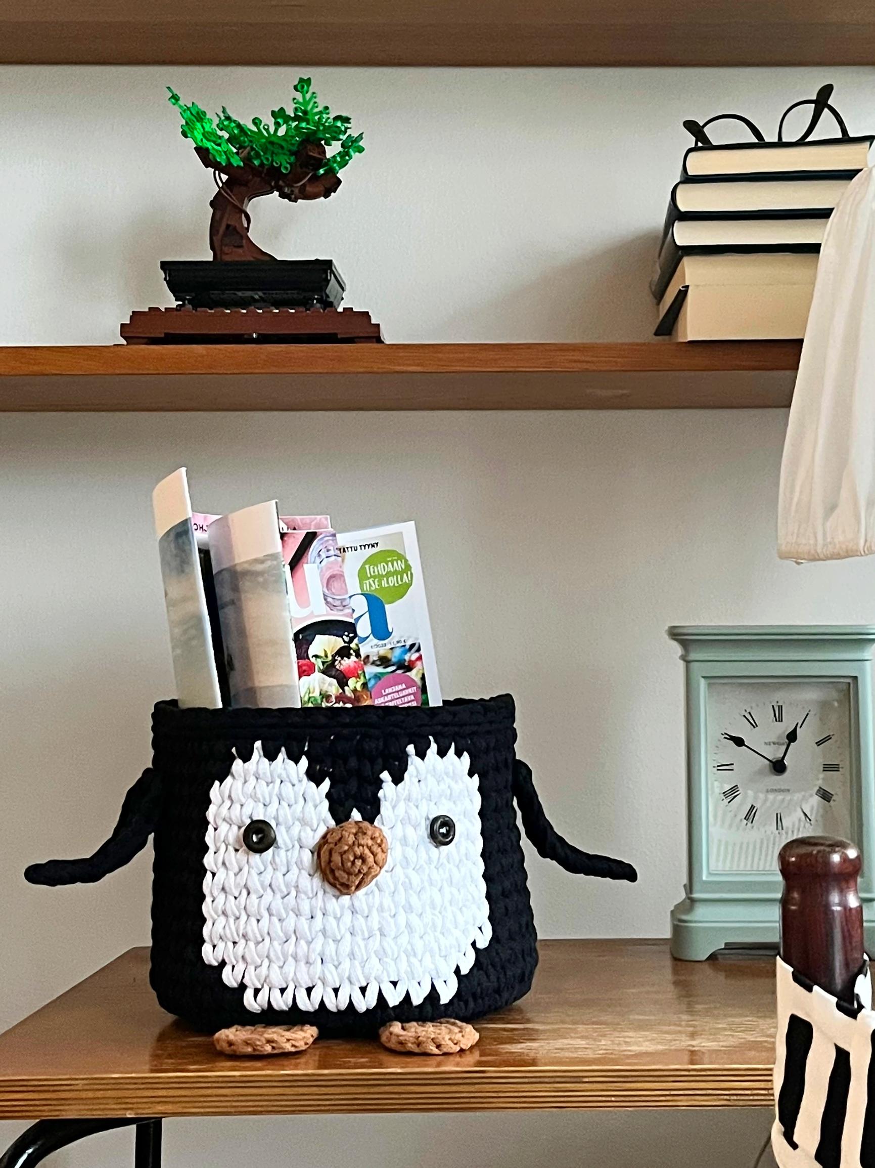 This delightful penguin basket will keep your things in order—crochet it with this easy pattern!