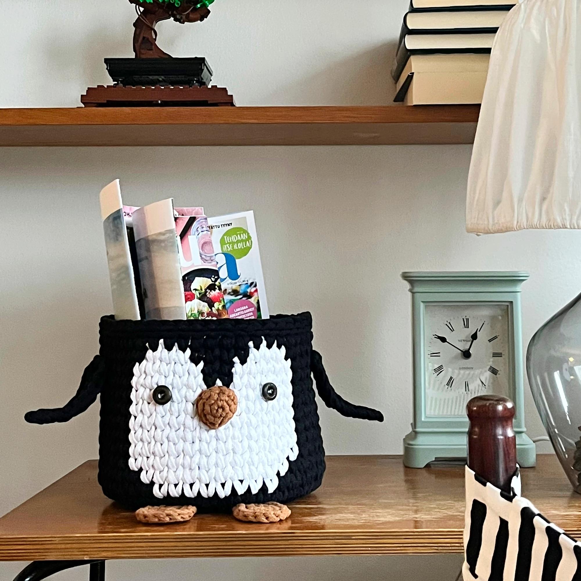 This delightful penguin basket will keep your things in order—crochet it with this easy pattern!