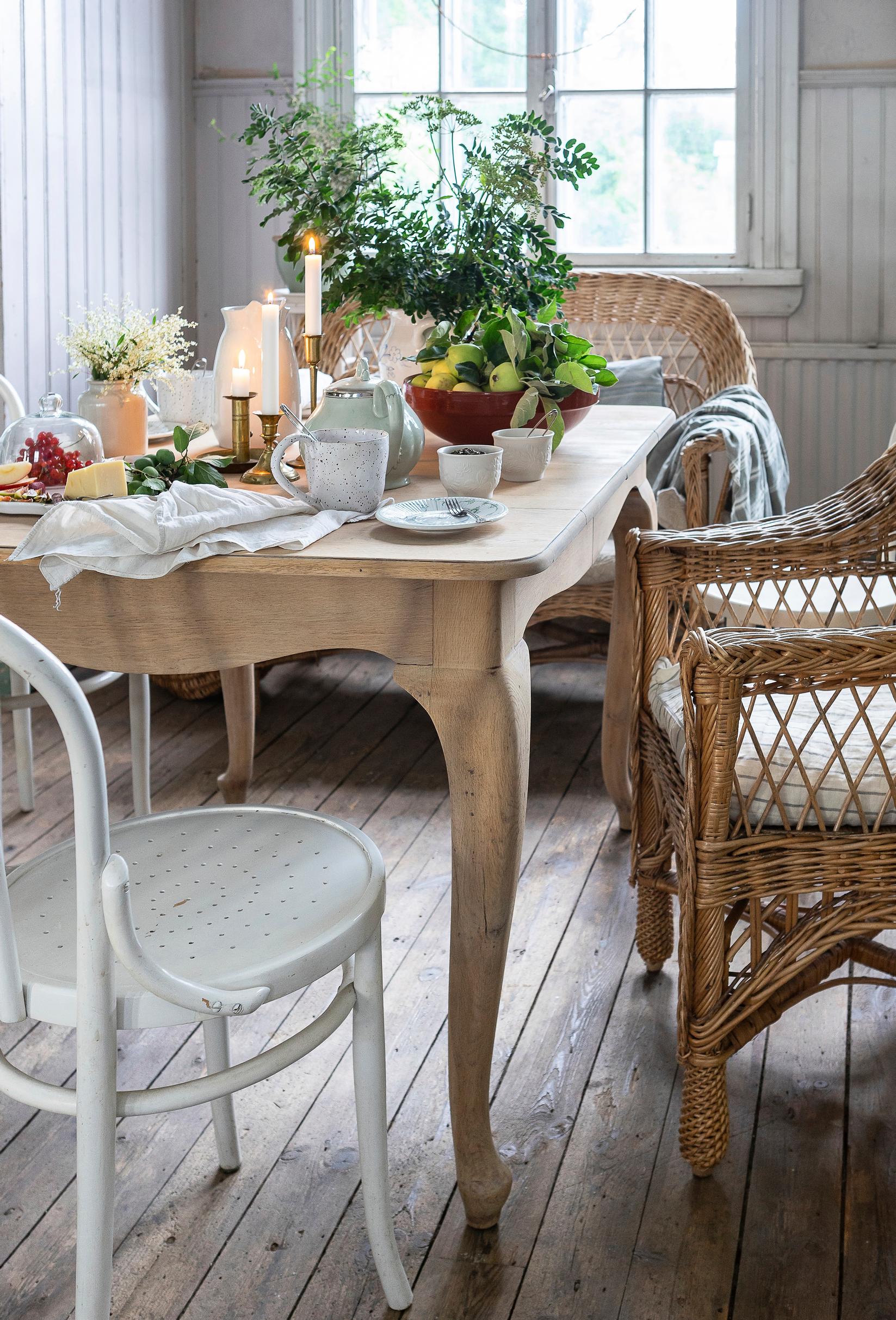 Wooden table treated with lye
