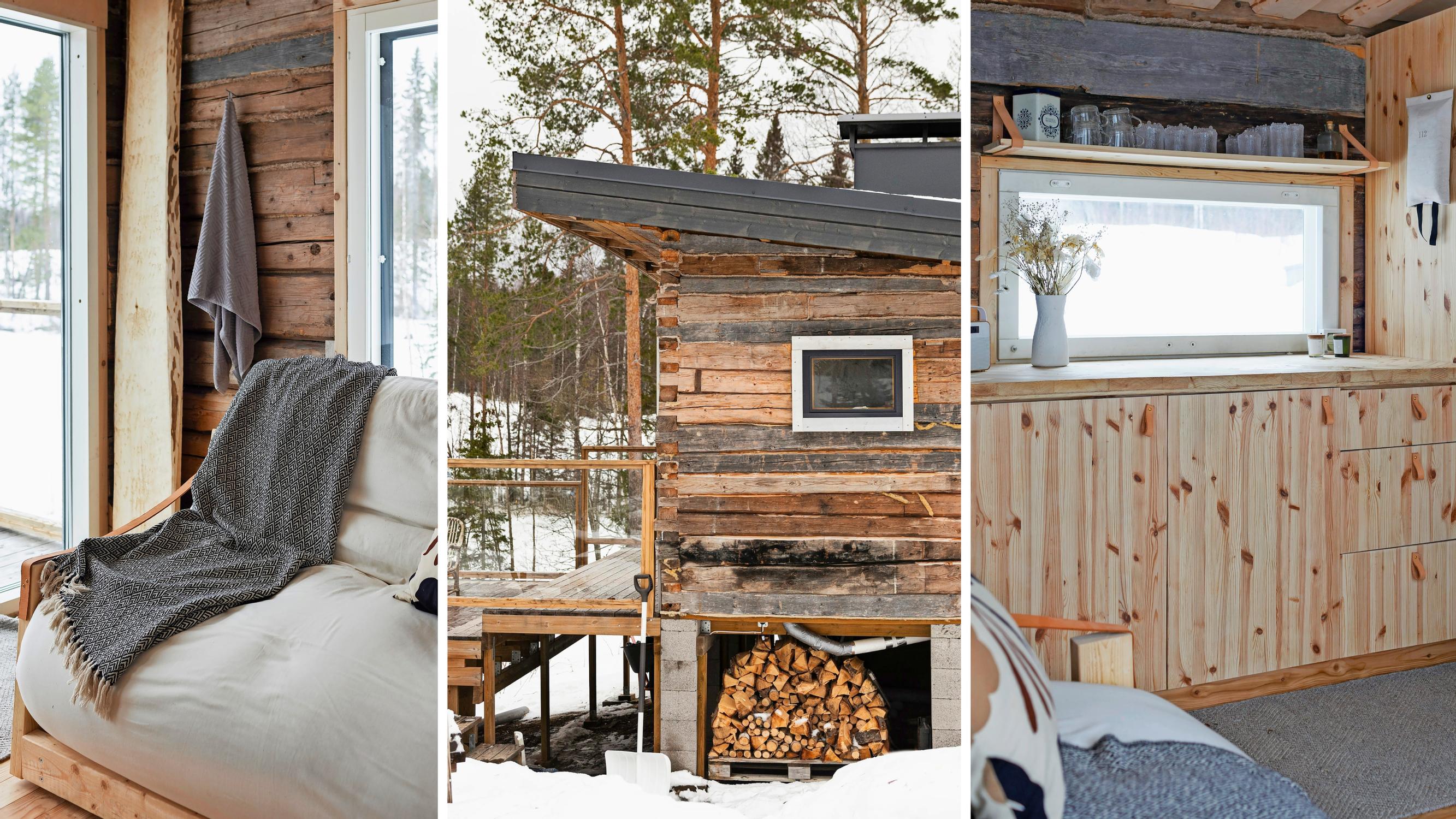 Sauna from reclaimed logs with handmade furniture! Eetu and Erika’s log sauna is brimming with impressive details