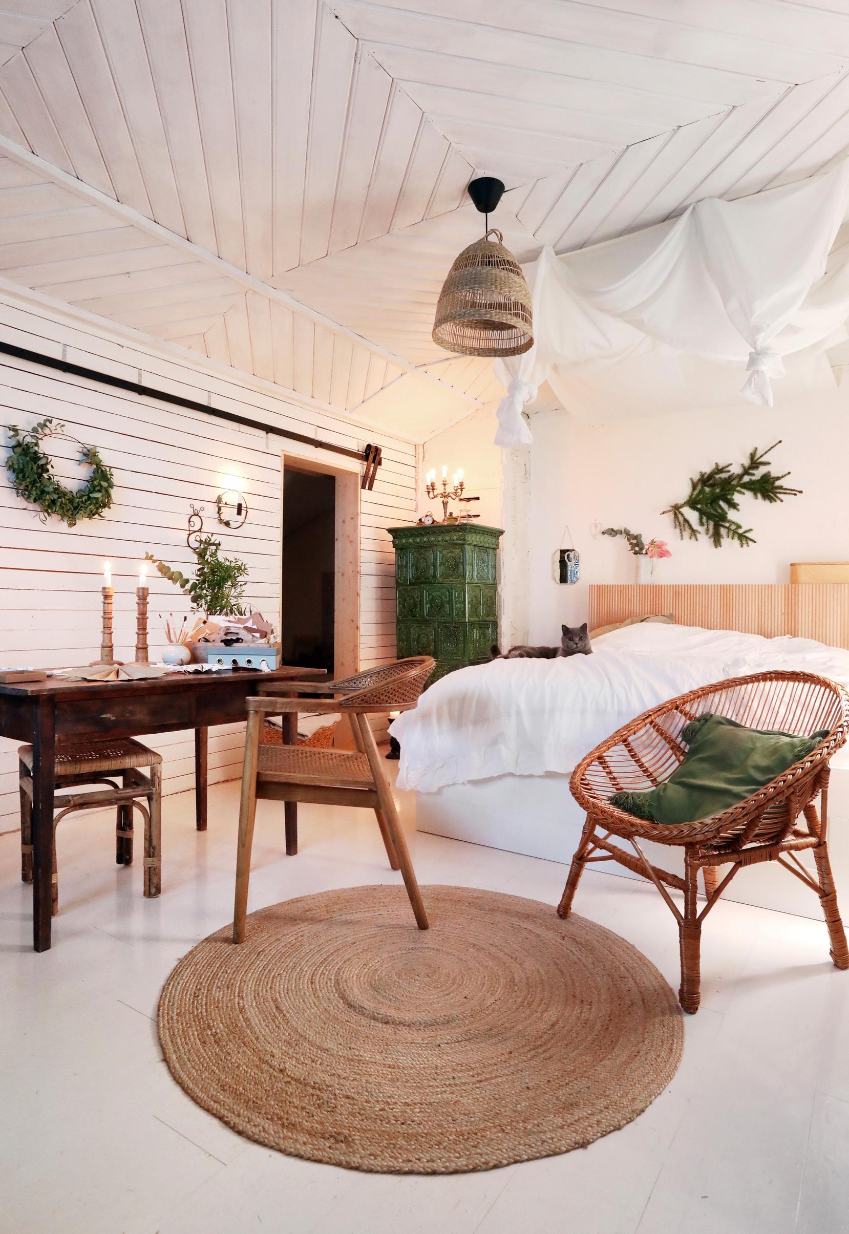 Homemade wreaths in the bedroom