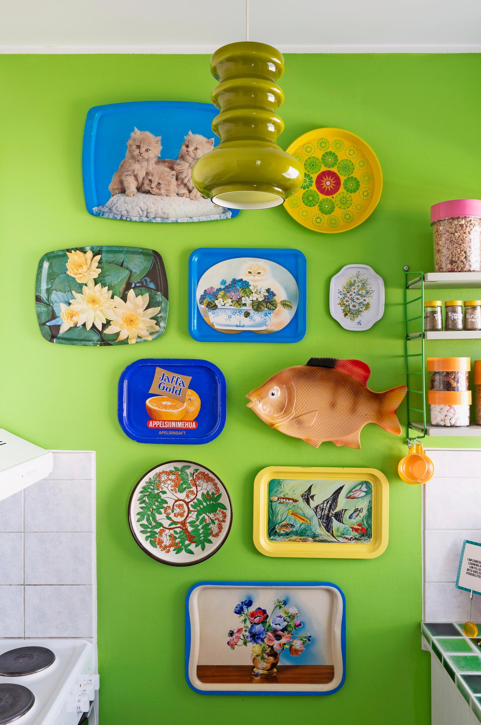 Retro trays on the wall.