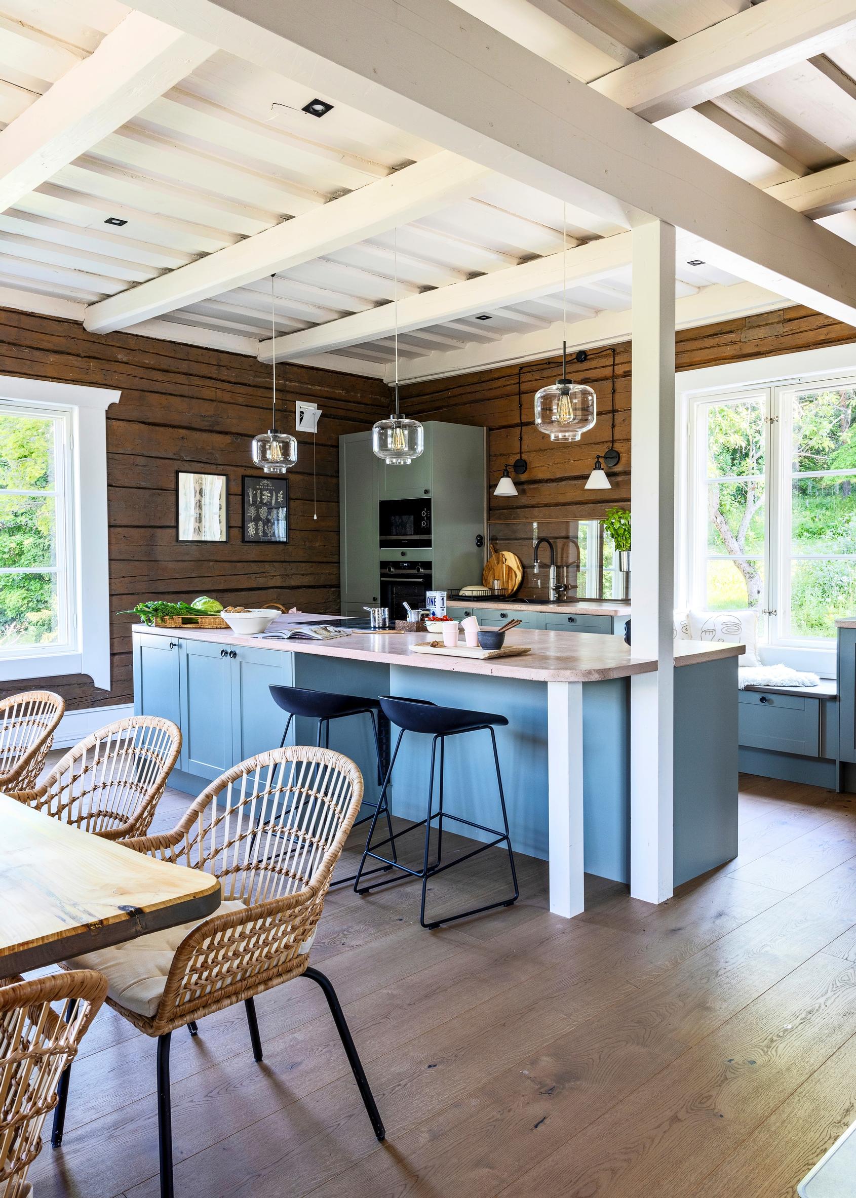 Renovated kitchen in an old log house
