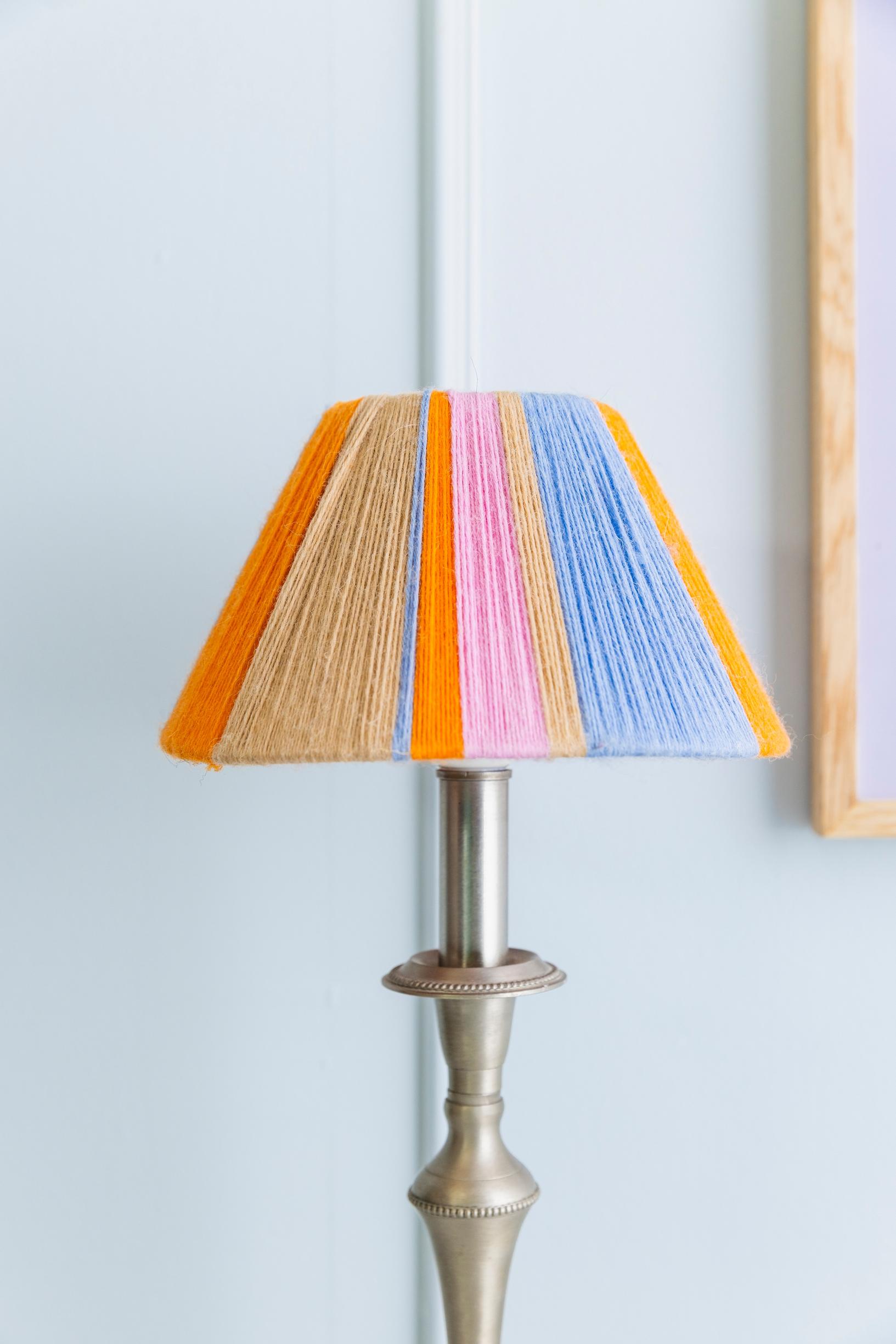 The stripes on the lampshade are especially handy because you can easily incorporate yarn scraps of various lengths.