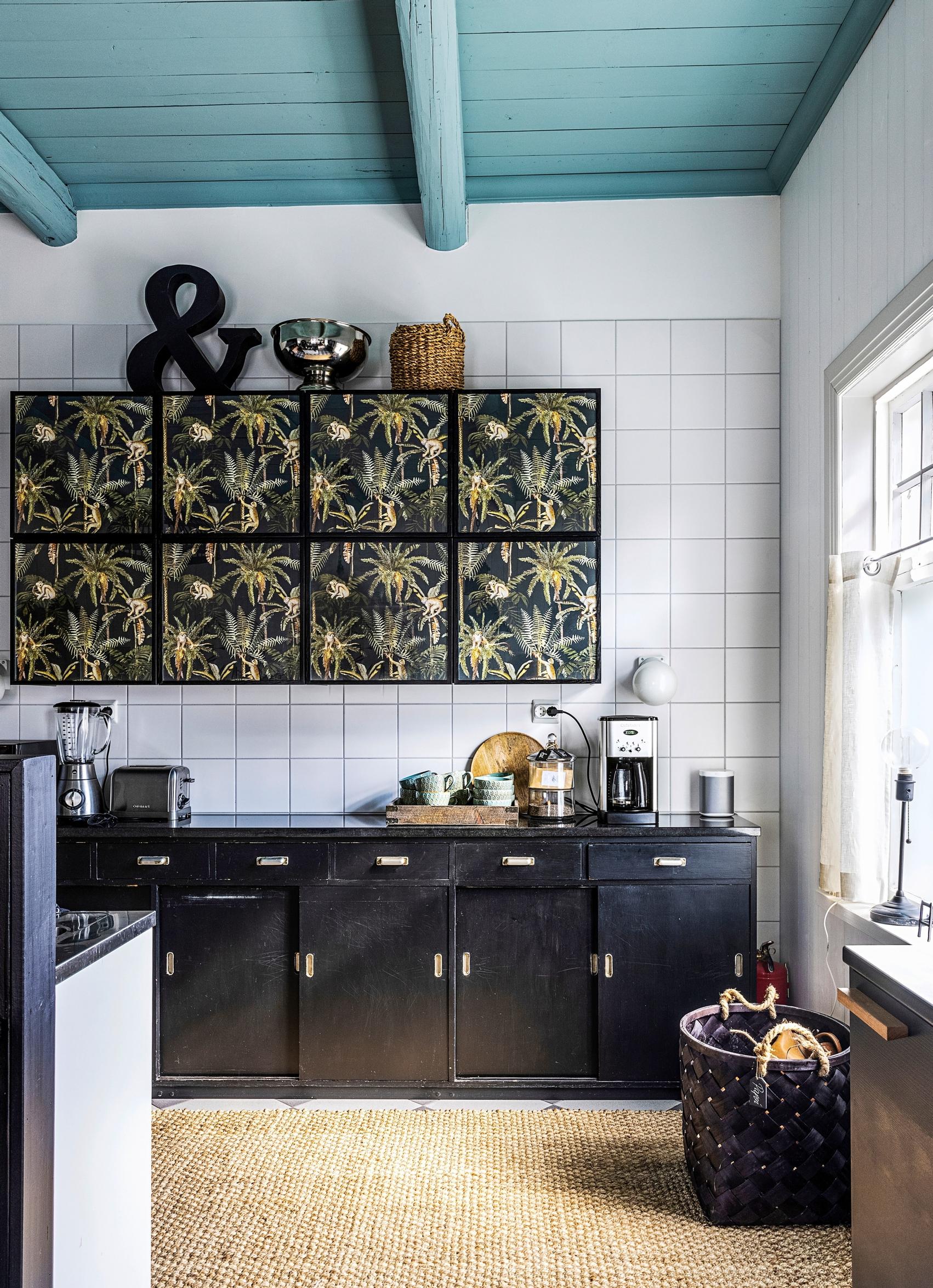 Ceiling painted turquoise