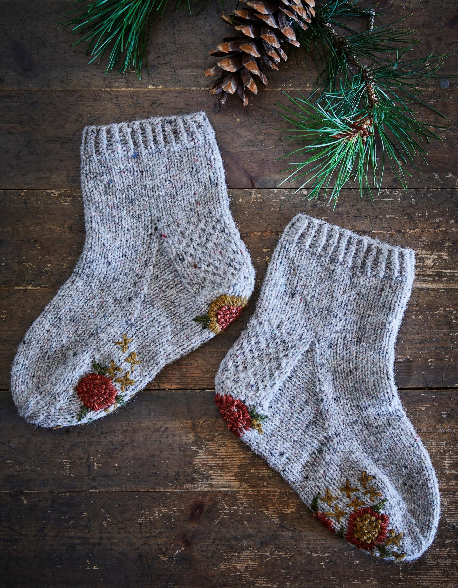 Massage-effect wool socks on a surface