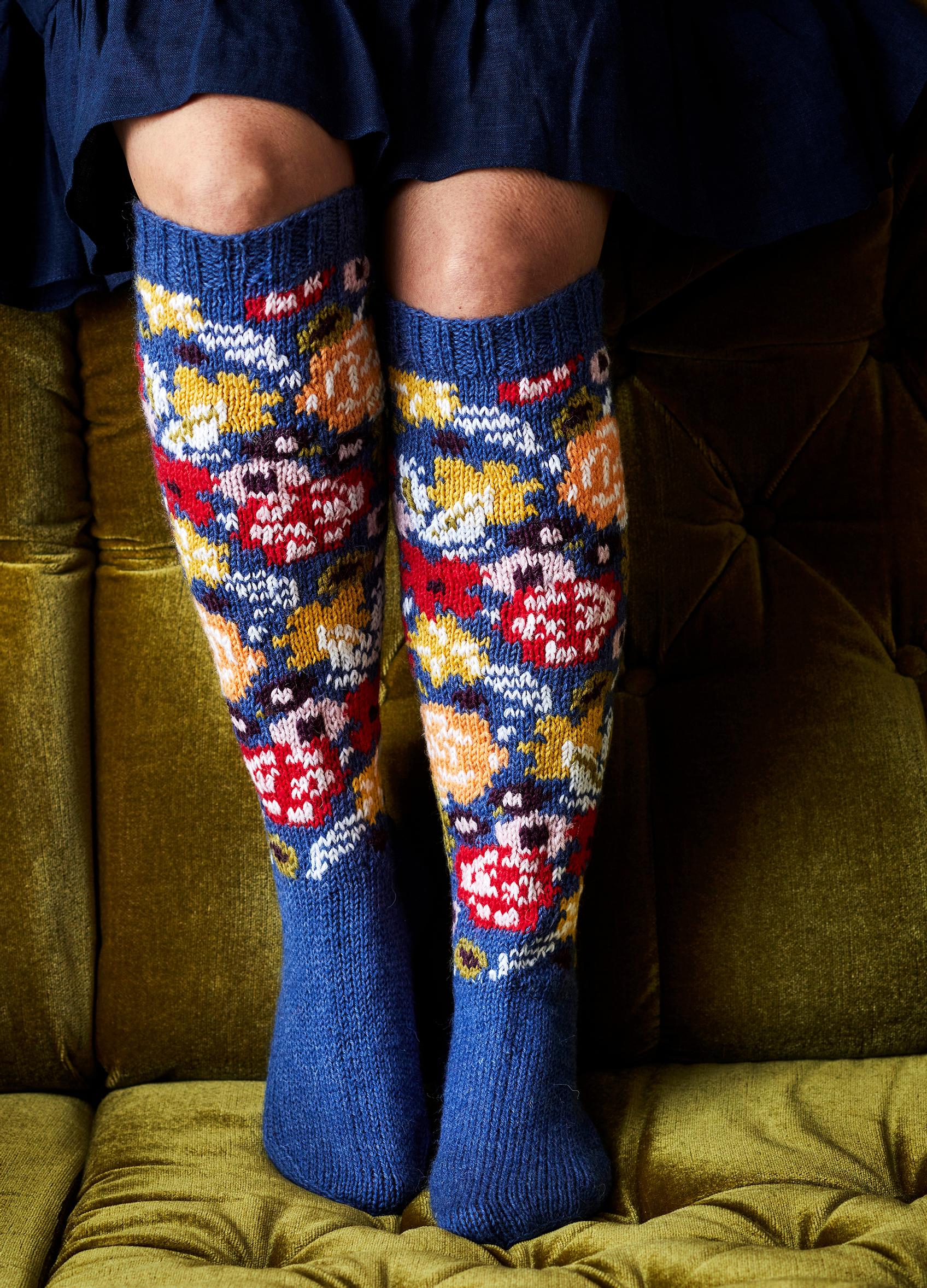 Knee-length Flower meadow colorwork socks