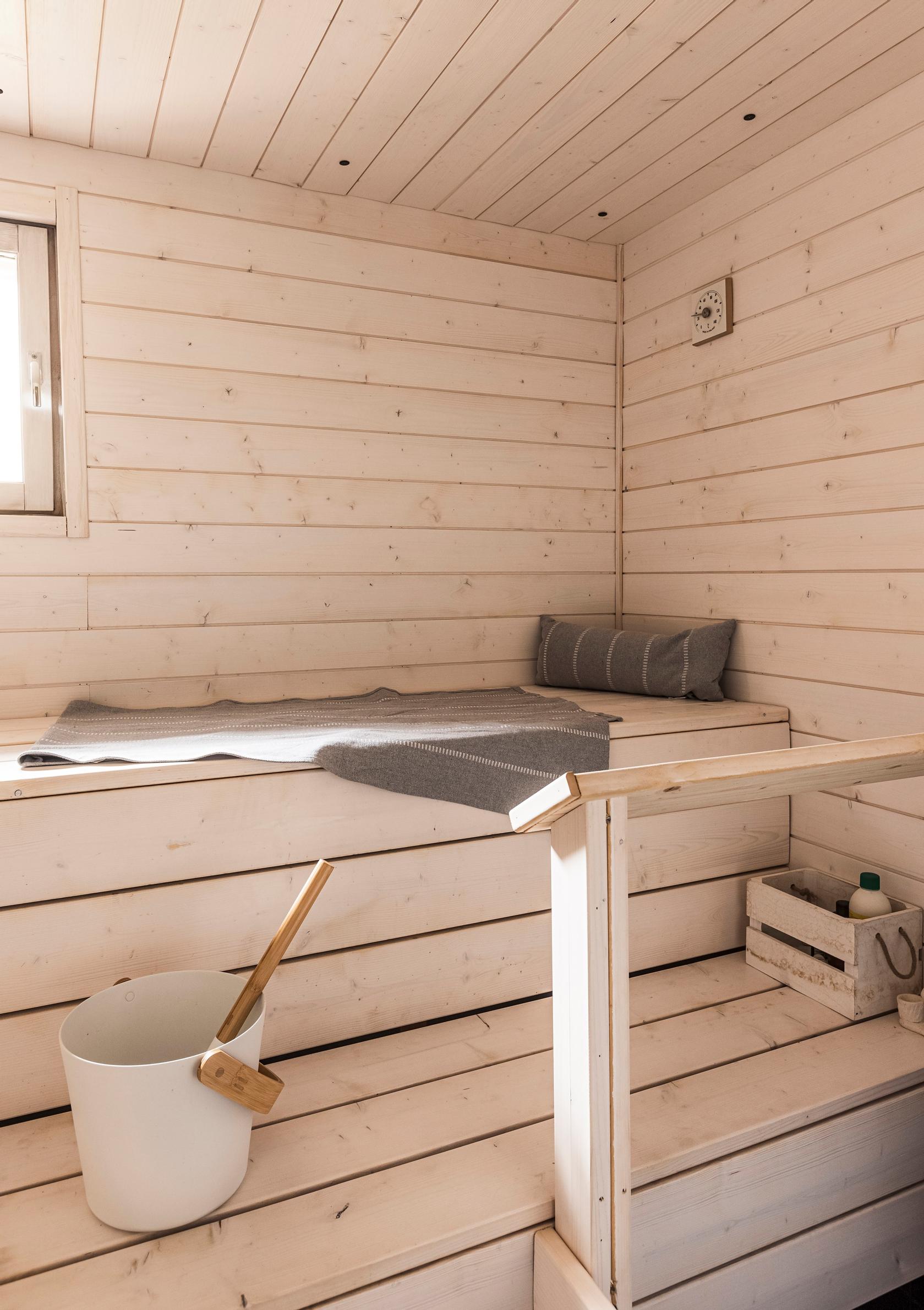 Renovated sauna with birch benches