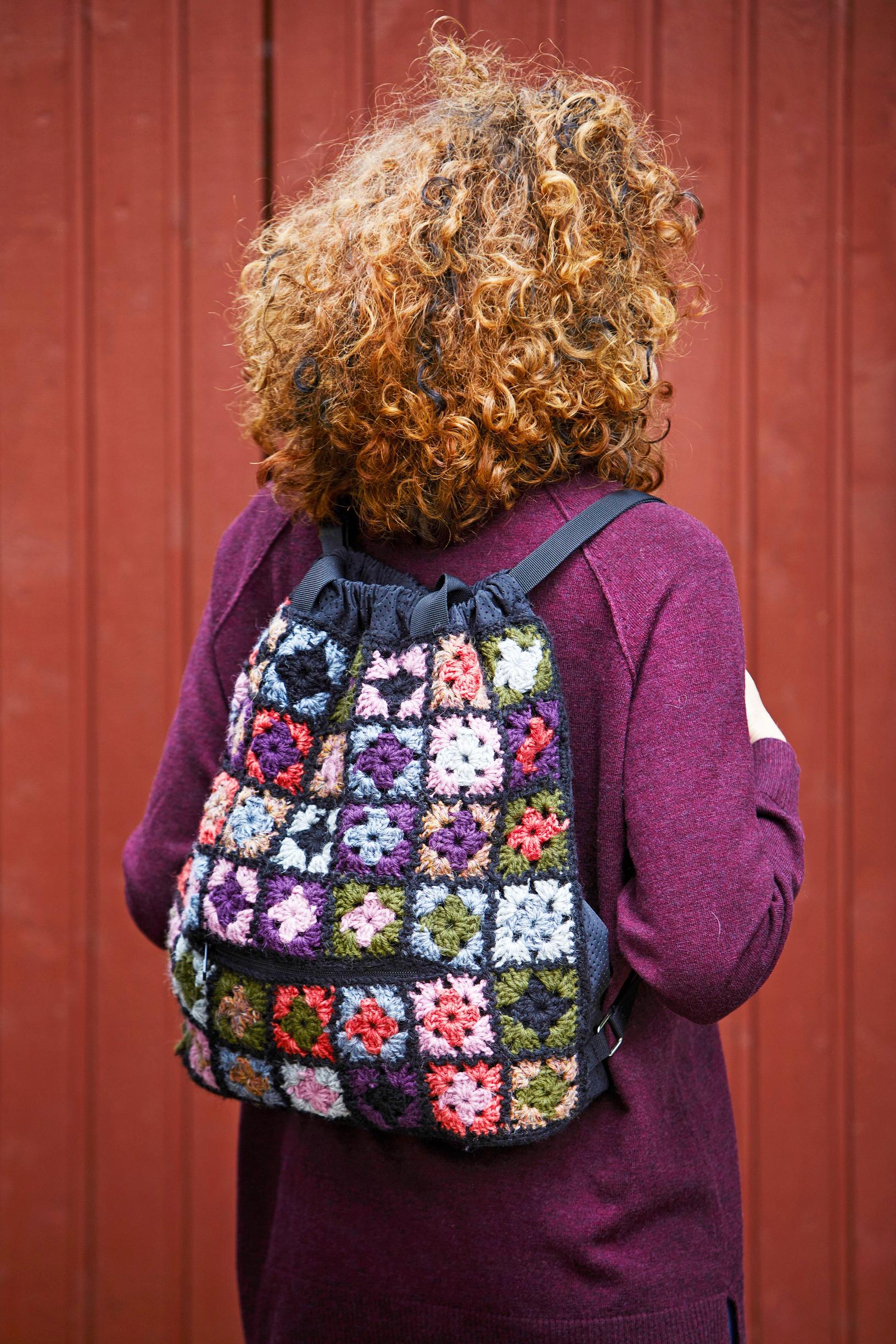 Granny squares meet street style: make your backpack pop with color