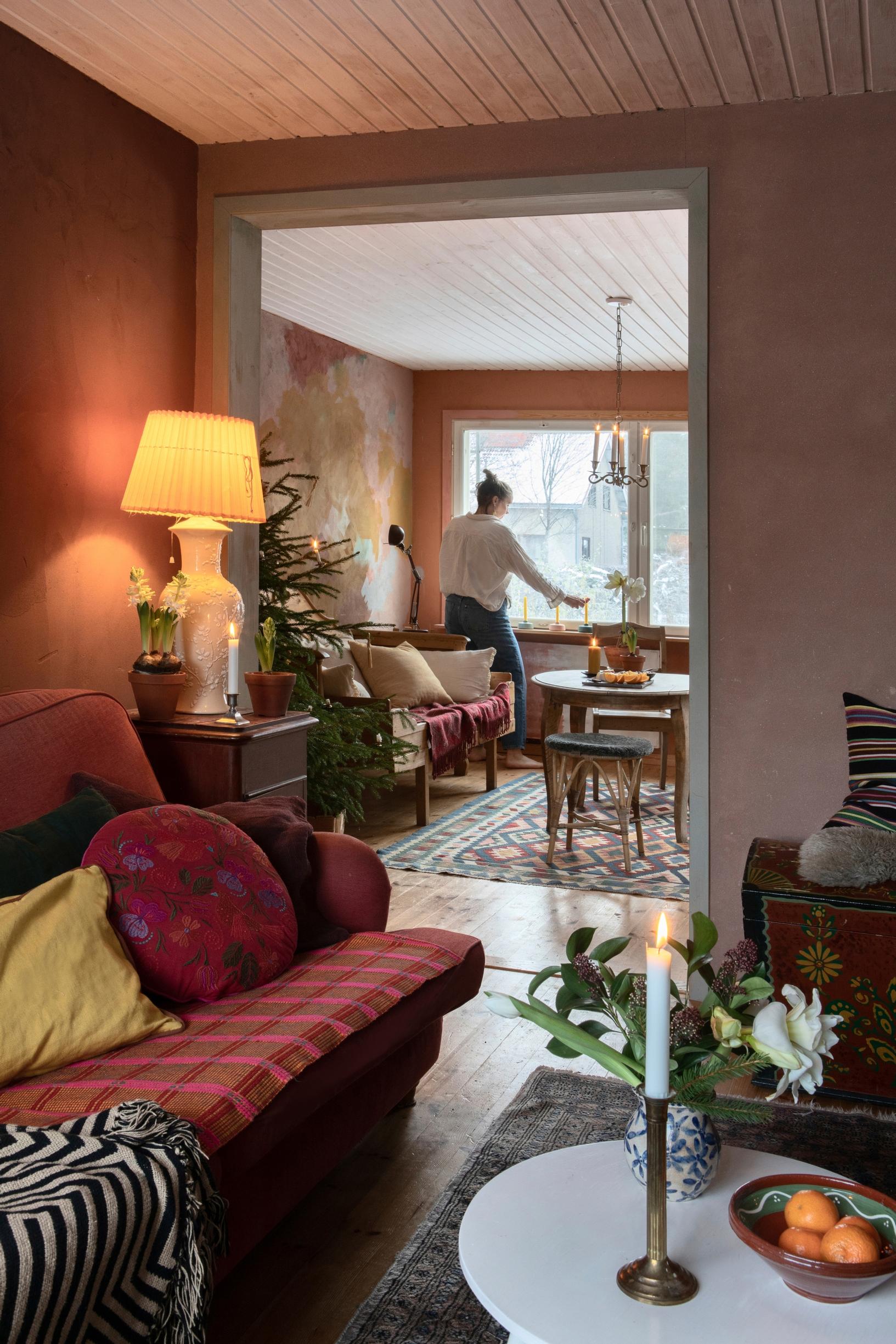 Living room with clay-painted walls